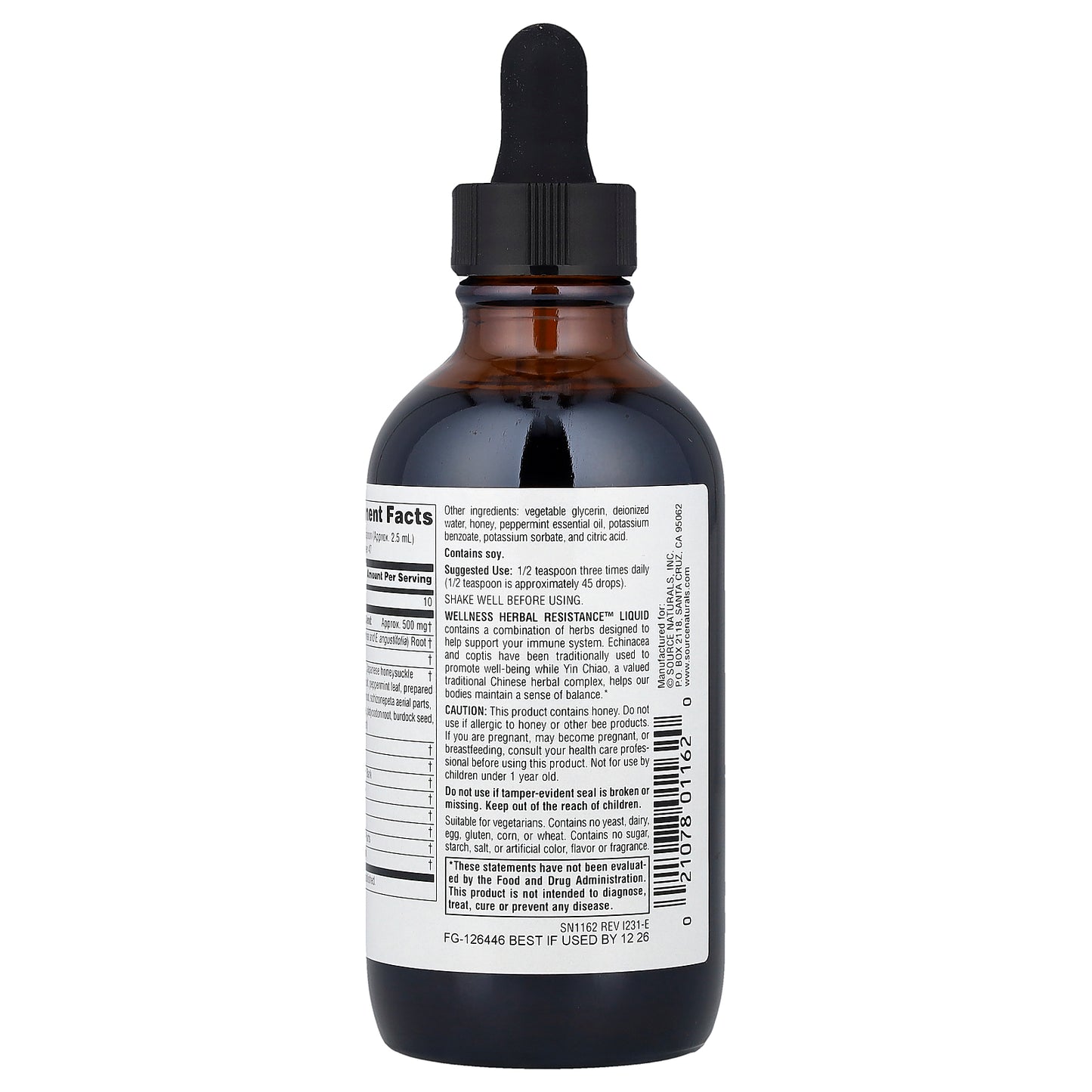 Source Naturals, Wellness Herbal Resistance™ Liquid, Alcohol Free, 4 fl oz (118.28 ml)