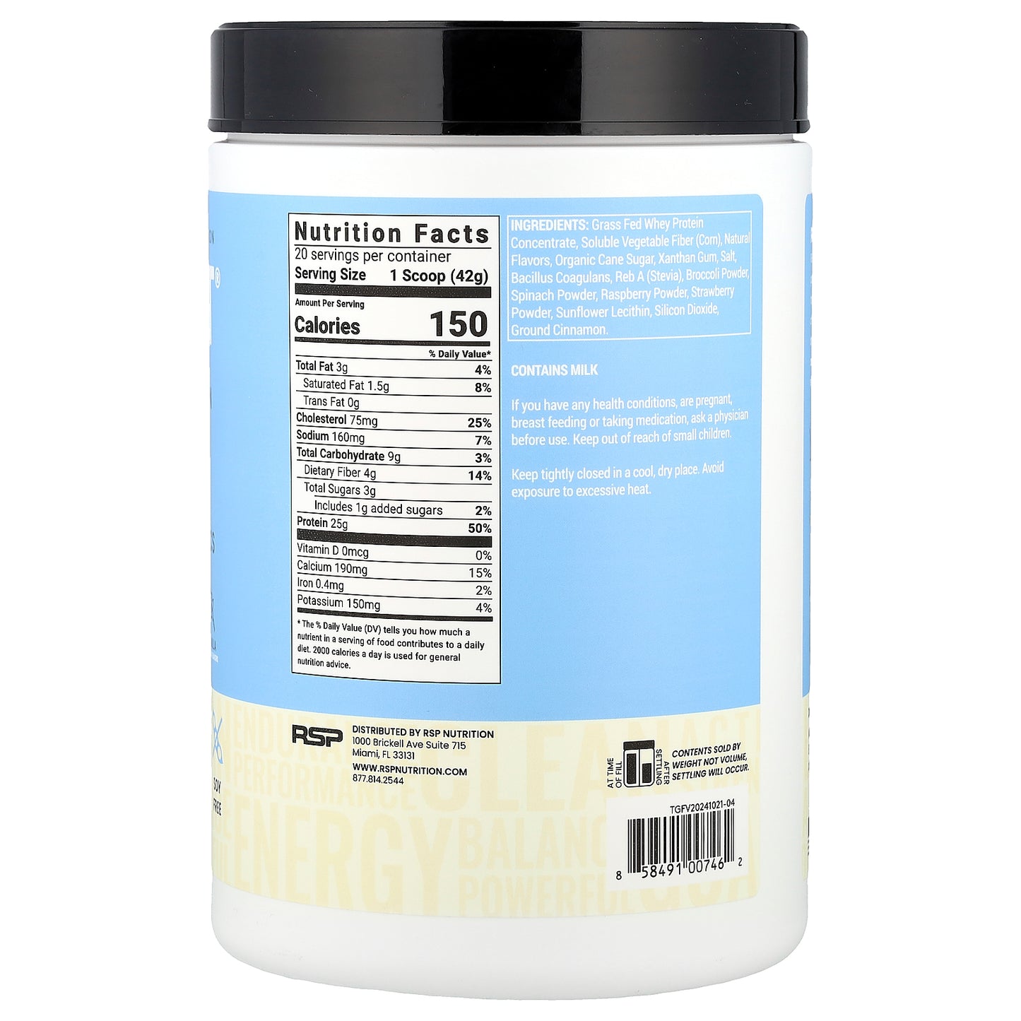 RSP Nutrition, TrueFit®, Grass-Fed Protein Powder Drink Mix, Vanilla, 1.85 lbs (840 g)