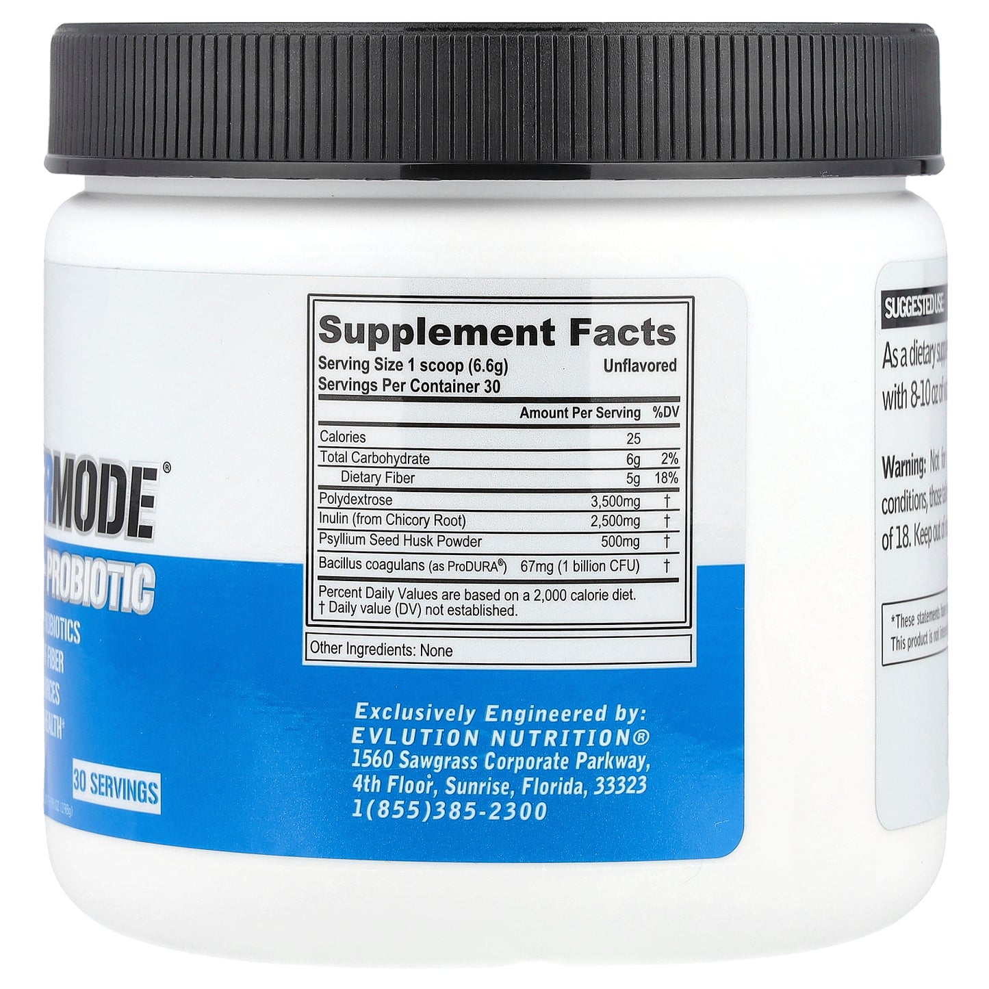 EVLution Nutrition, FiberMode®, Fiber + Probiotic, Unflavored, 6.98 oz (198 g)
