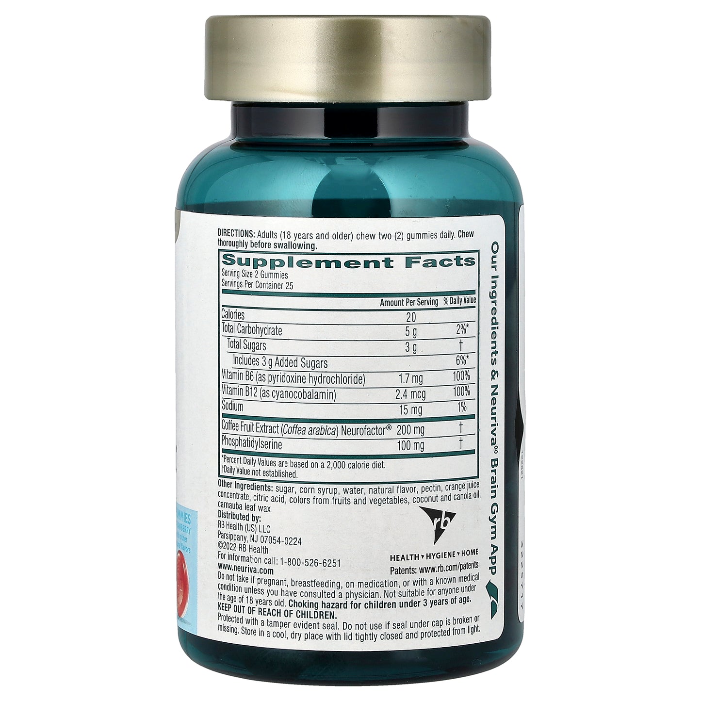 Schiff, Neuriva® Brain Health Gummies, Plus Vitamins B6 & B12, Strawberry, 50 Gummies