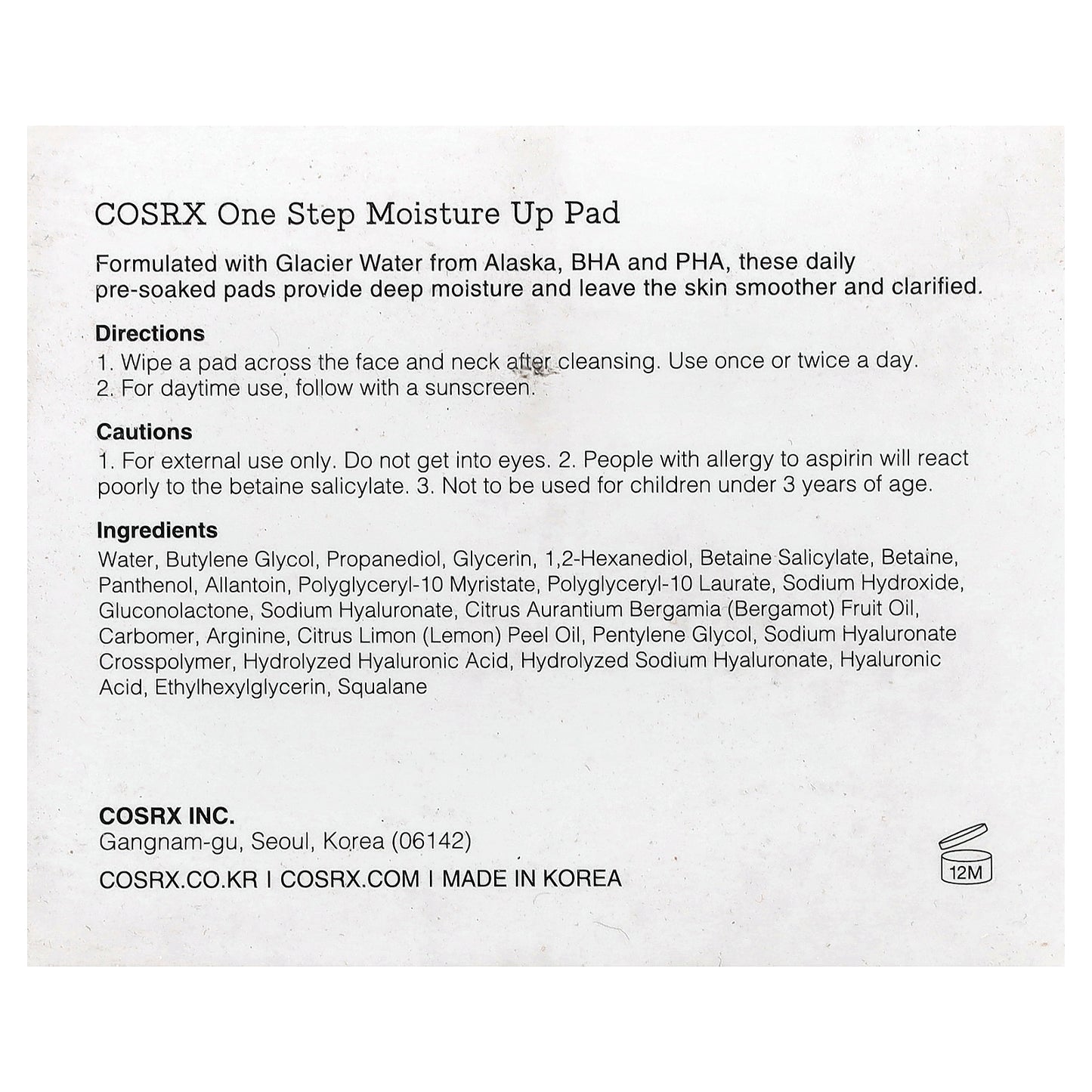 CosRx, One Step Moisture Up Pad, 70 Pads, 4.73 fl oz (140 ml)