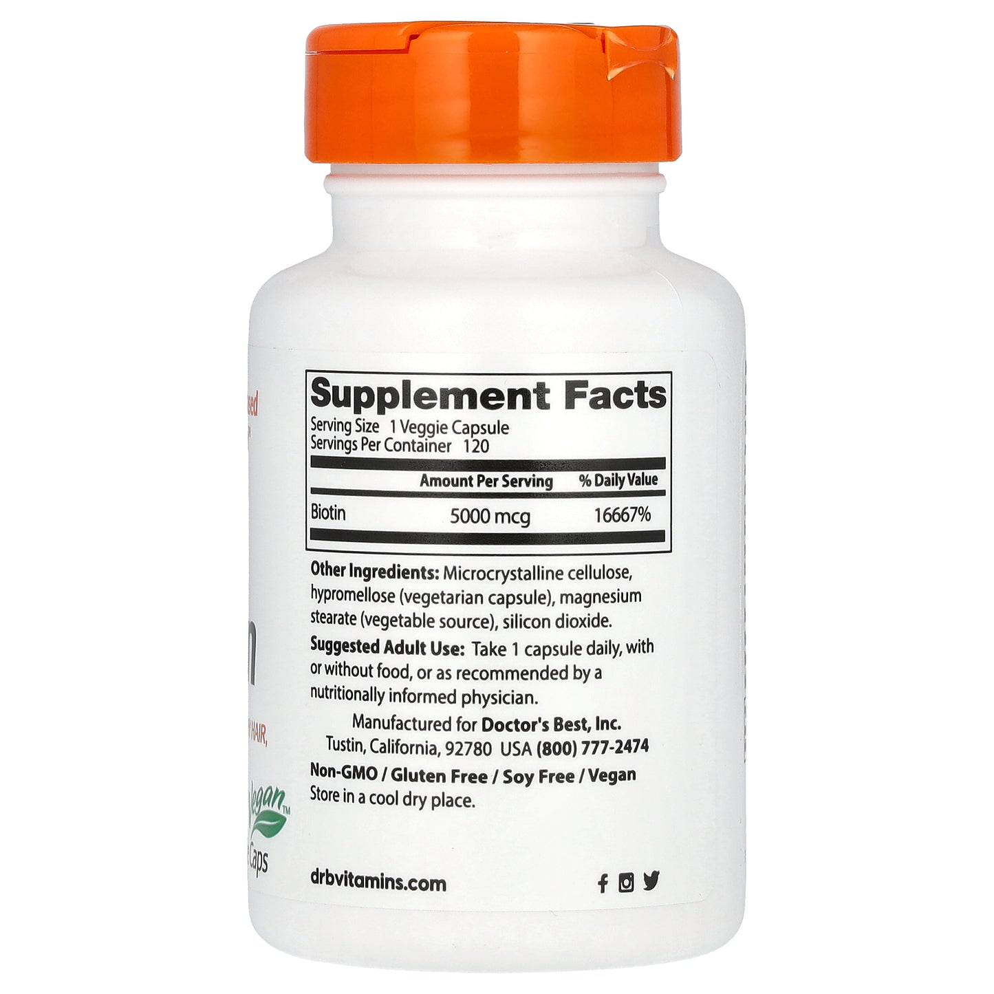 Doctor's Best, Biotin, 5,000 mcg, 120 Veggie Caps