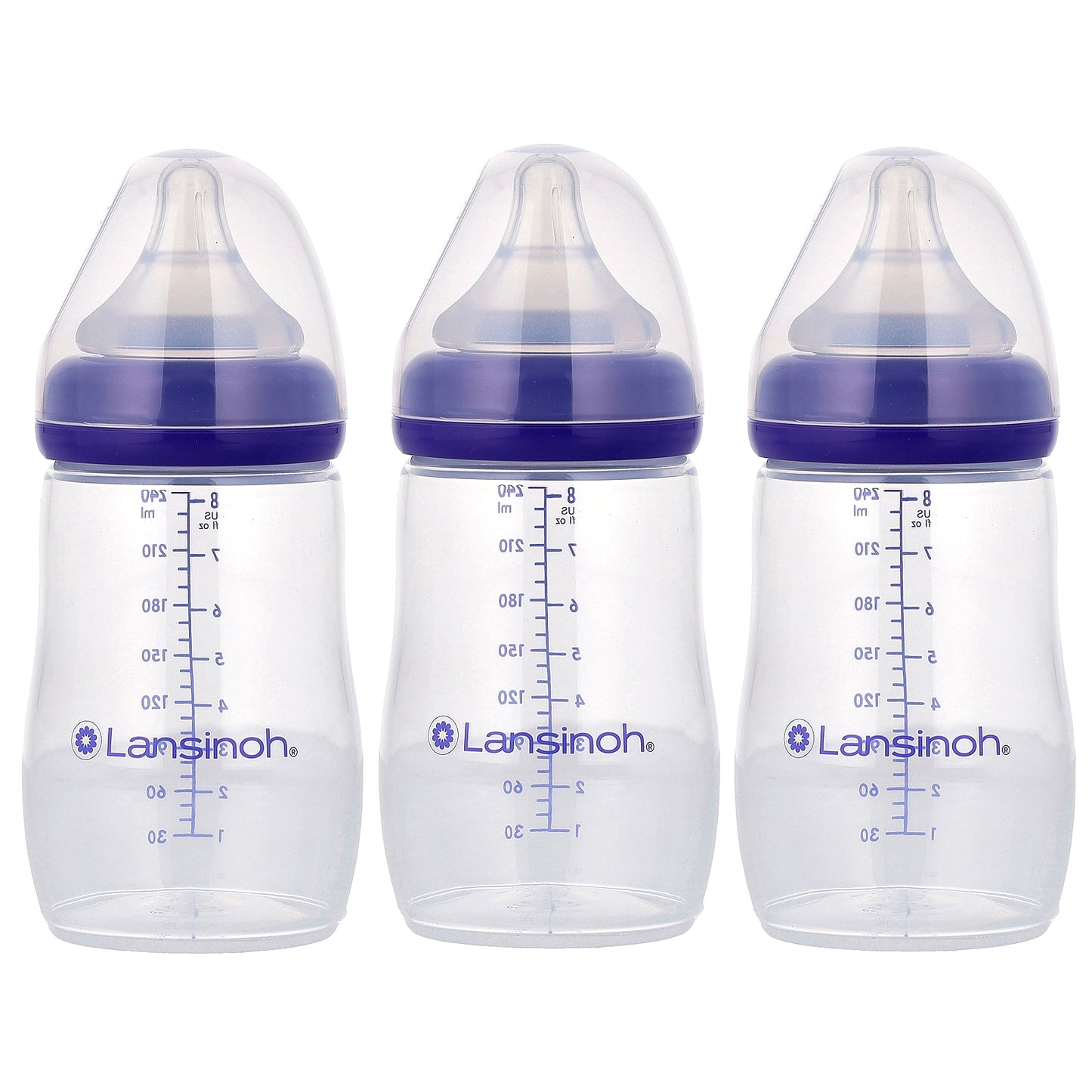 Lansinoh, Feeding Bottles with NaturalWave® Nipple, Medium Flow, 3m+, 3 Bottles, 8 oz (240 ml) Each