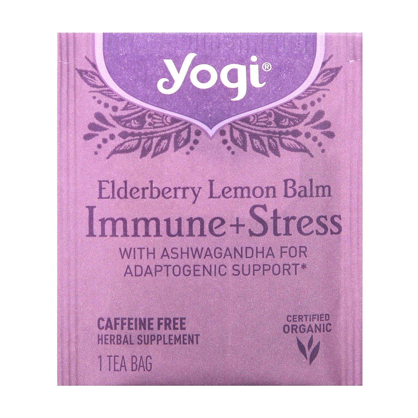 Yogi Tea, Immune + Stress, Elderberry Lemon Balm, Caffeine Free, 16 Tea Bags, 1.12 oz (32 g)