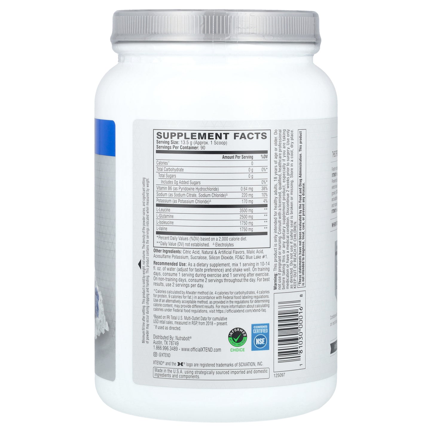 XTEND, 7G BCAA, Blue Raspberry Ice, 2.68 lb (1.22 kg)