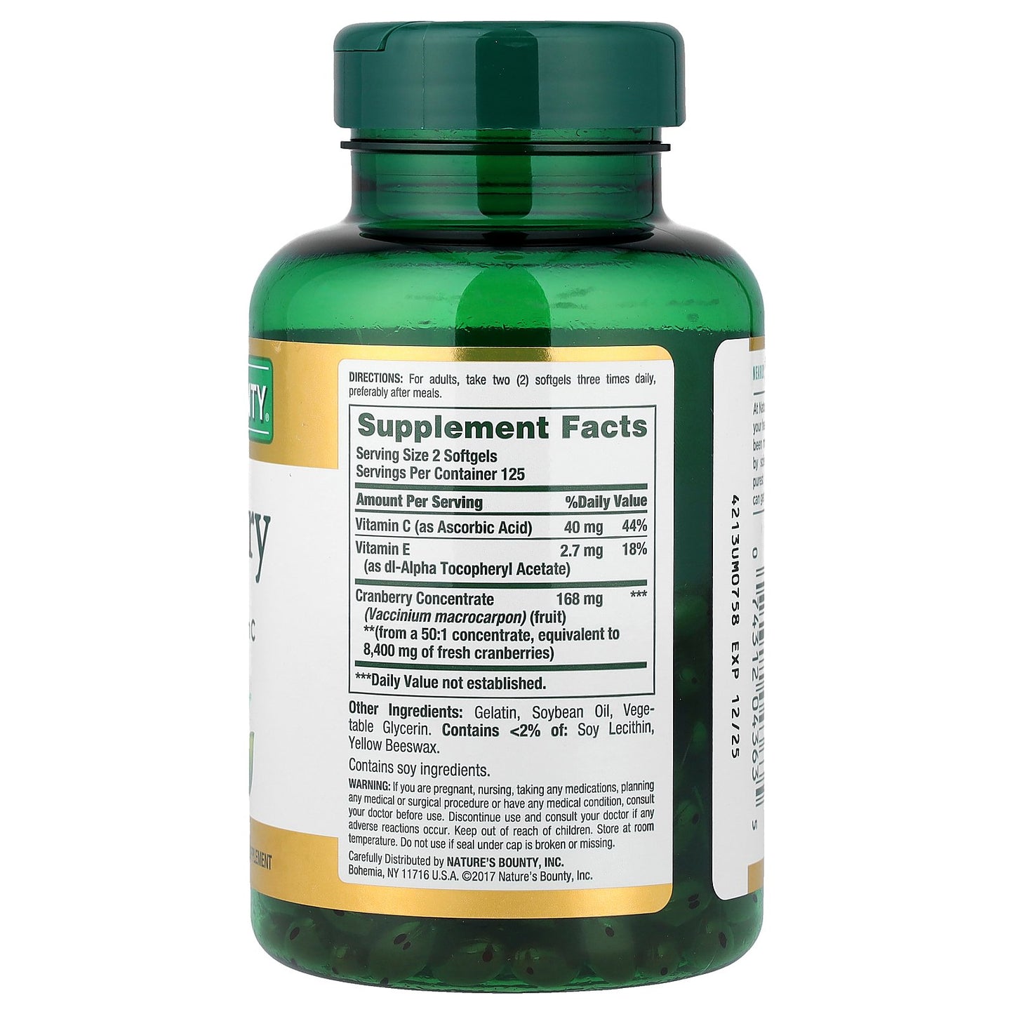 Nature's Bounty, Cranberry with Vitamin C, 250 Rapid Release Softgels