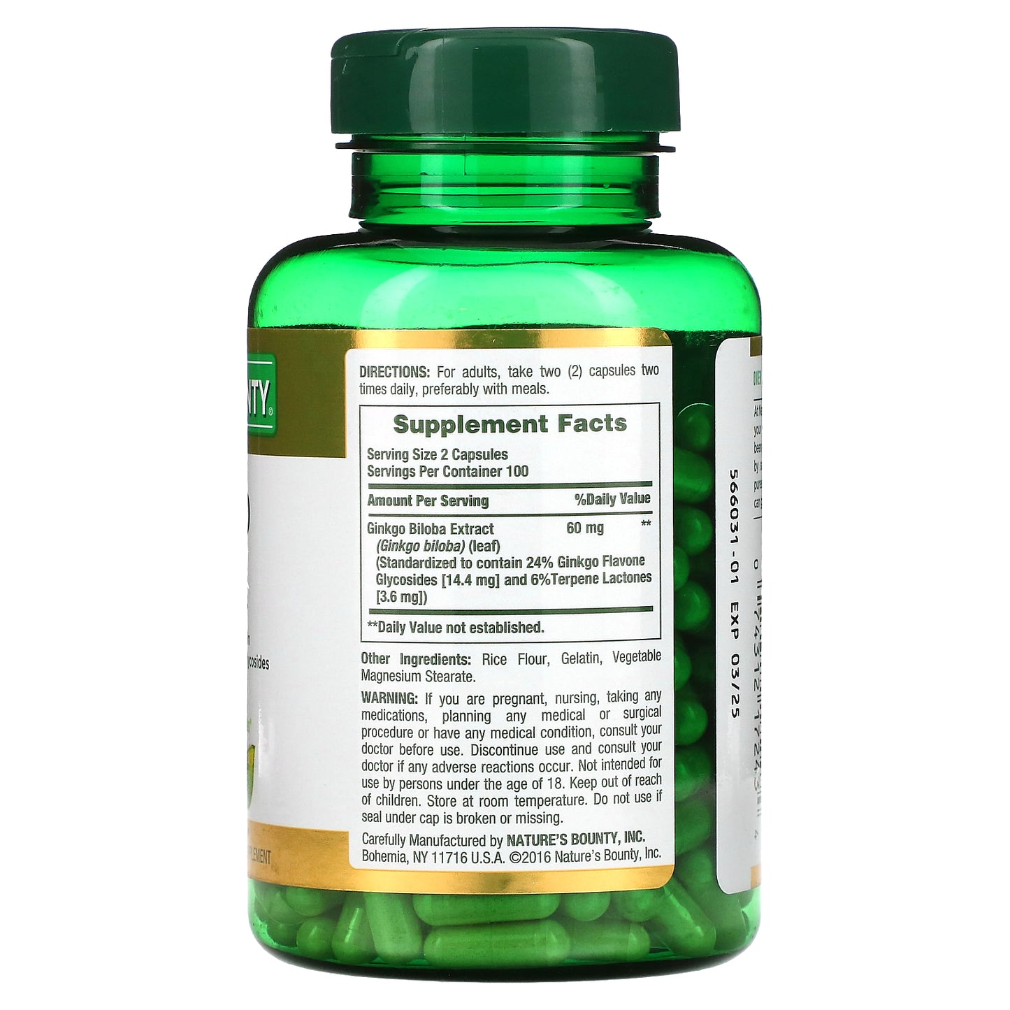 Nature's Bounty, Ginkgo Biloba, 200 Capsules (30 mg per Capsule)