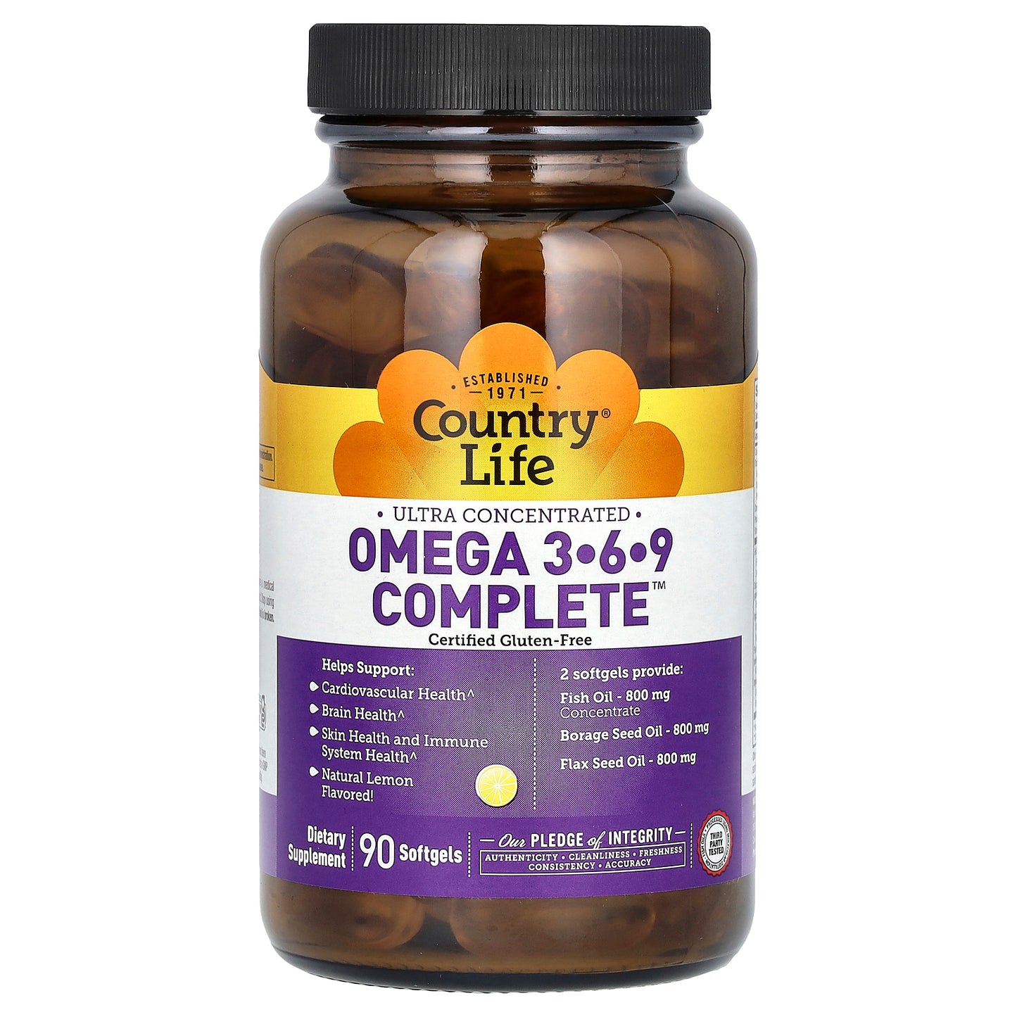 Country Life, Ultra Concentrated Omega 3-6-9 Complete, Natural Lemon, 90 Softgels
