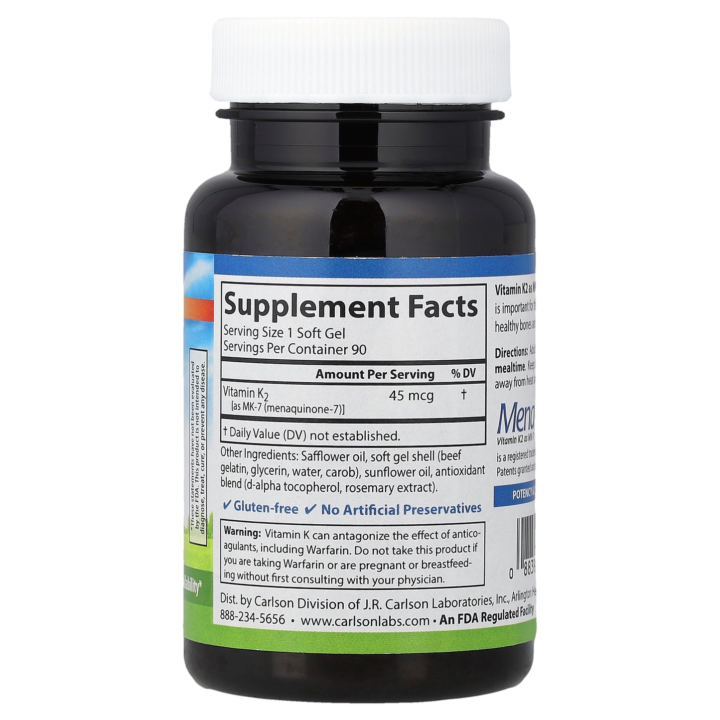 Carlson, Vitamin K2, 45 mcg, 90 Soft Gels