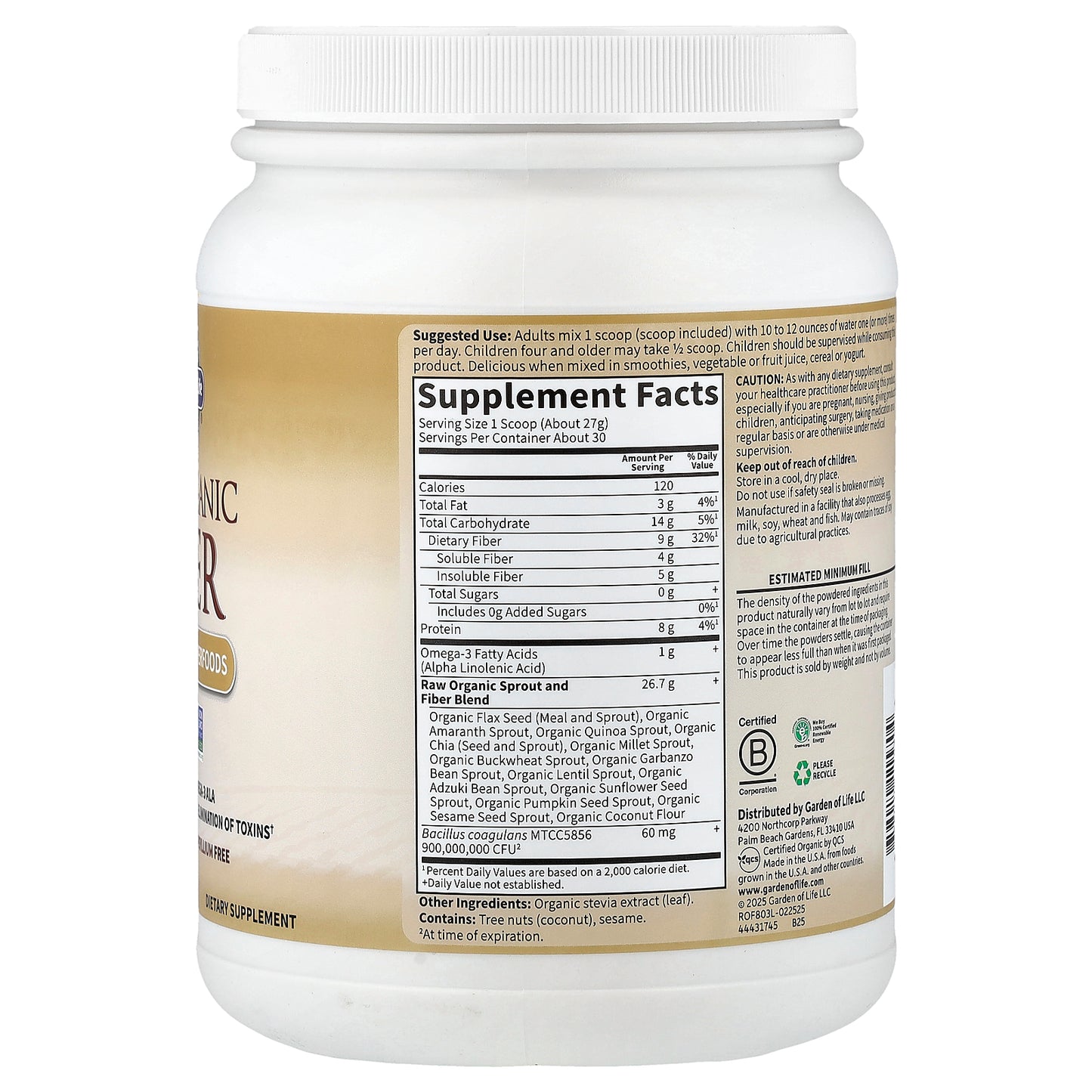 Garden of Life, RAW Organic Fiber, 1 lb, 12.32 oz (803 g)