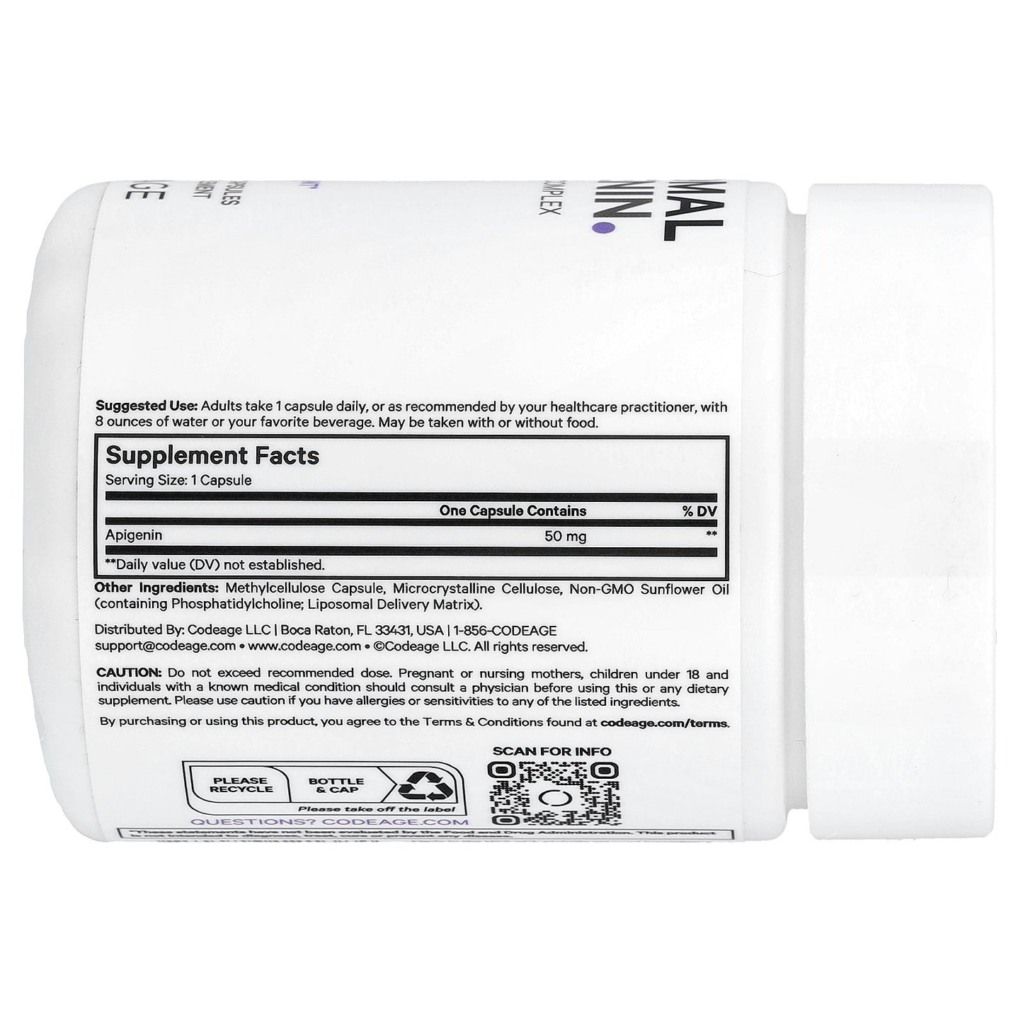 Codeage, Liposomal Apigenin, Phospholipid Complex, 90 Vegetable Capsules (50 mg per Capsule)