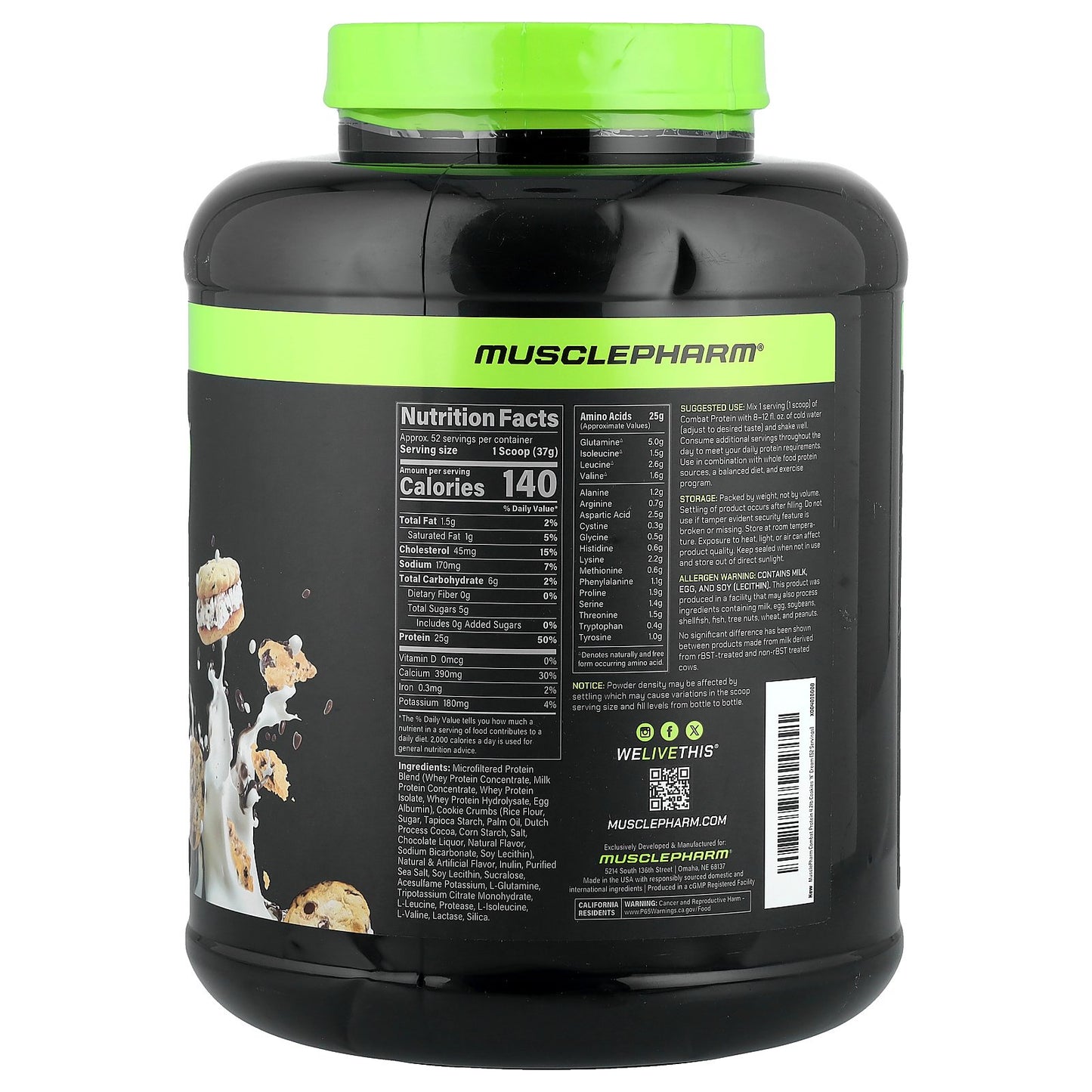 MusclePharm, Combat® Protein Powder, Cookies 'N' Cream, 4.2 lbs (1.9 kg)