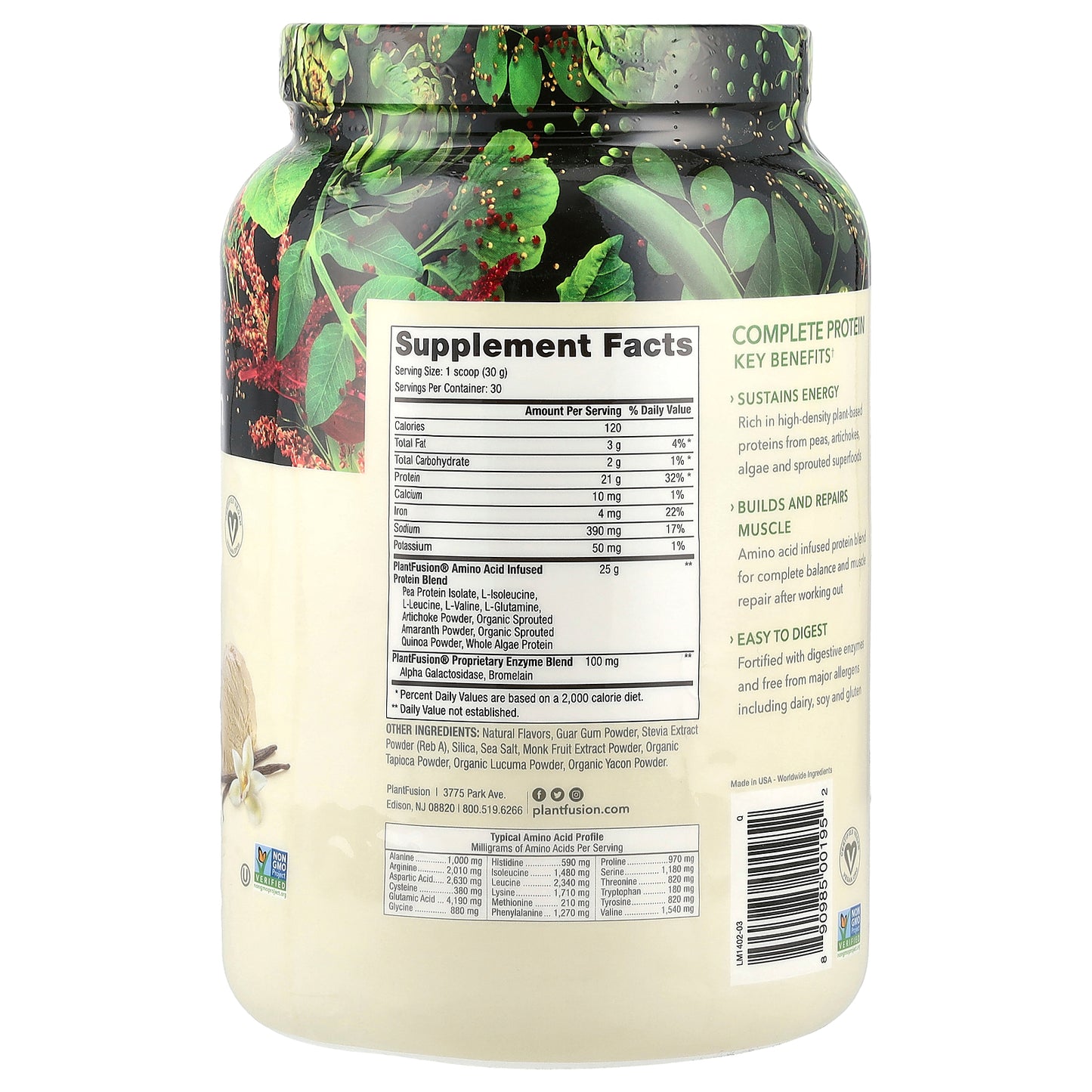 PlantFusion, Complete Protein, Creamy Vanilla Bean, 2 lb (900 g)