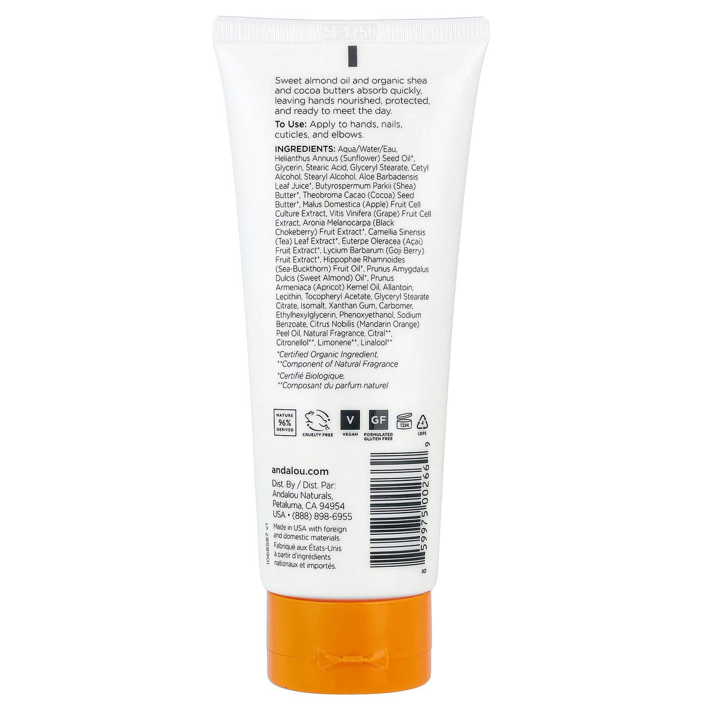 Andalou Naturals, Hand Cream, Clementine, 3.4 fl oz (100 ml)