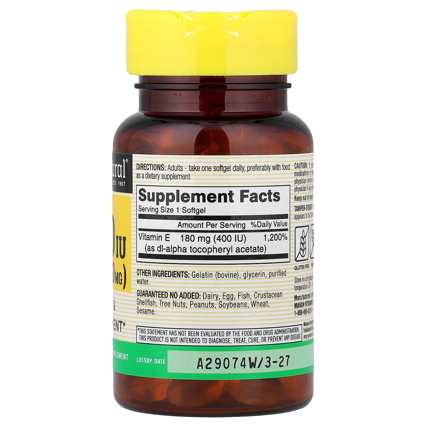 Mason Natural, Vitamin E, 180 mg (400 IU), 100 Softgels