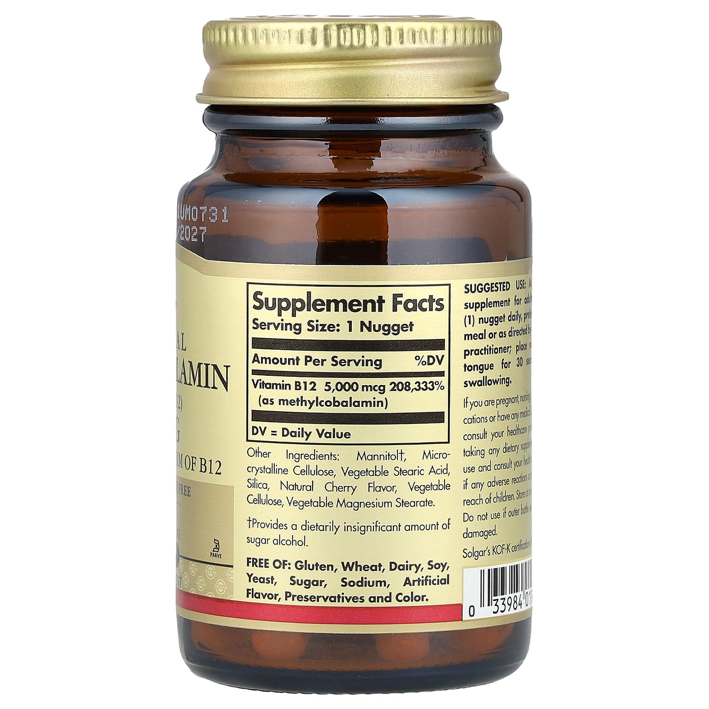 Solgar, Sublingual Methylcobalamin (Vitamin B12), 5,000 mcg, 30 Nuggets