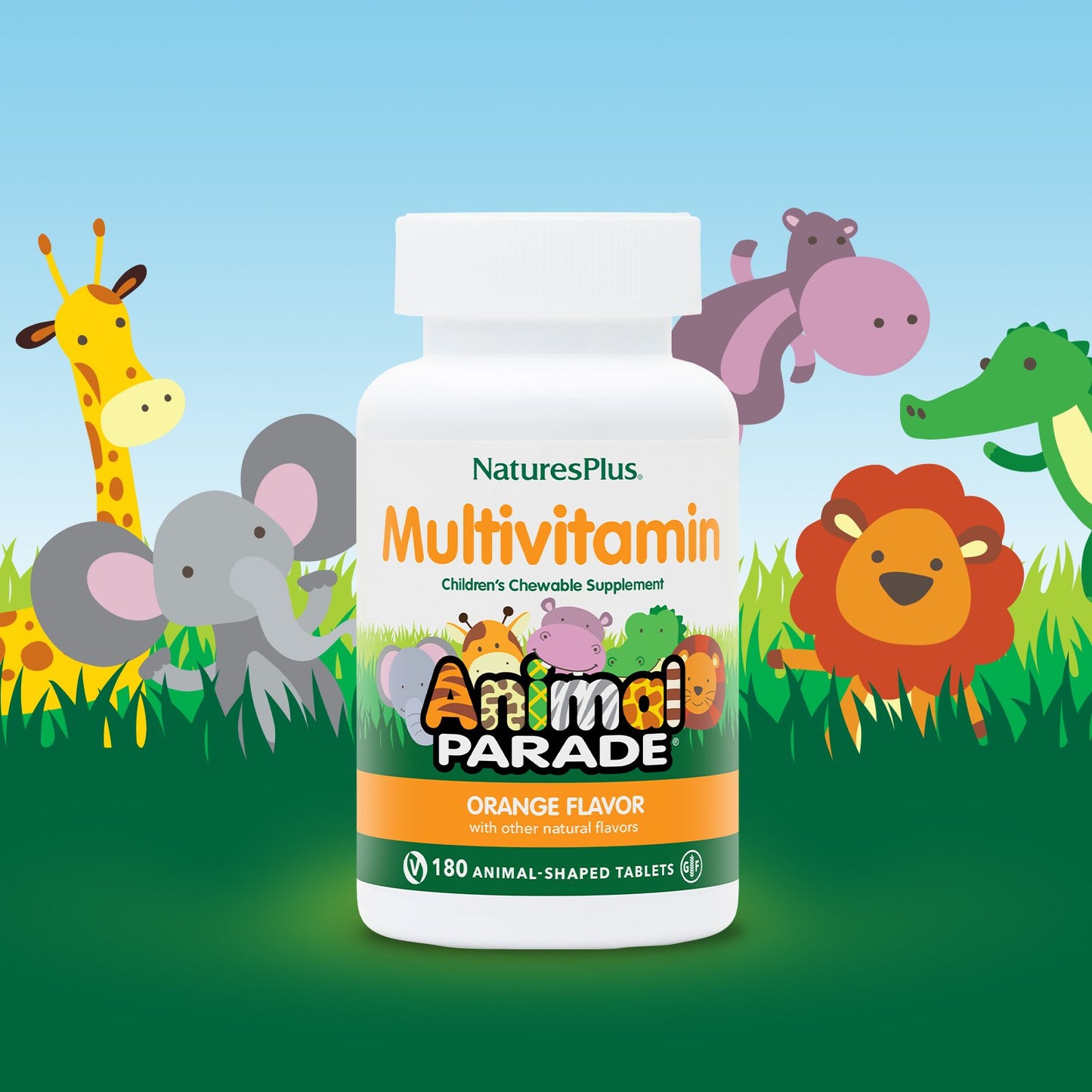 NaturesPlus, Animal Parade®, Multivitamin Children's Chewable Supplement, Orange, 180 Animal-Shaped Tablets