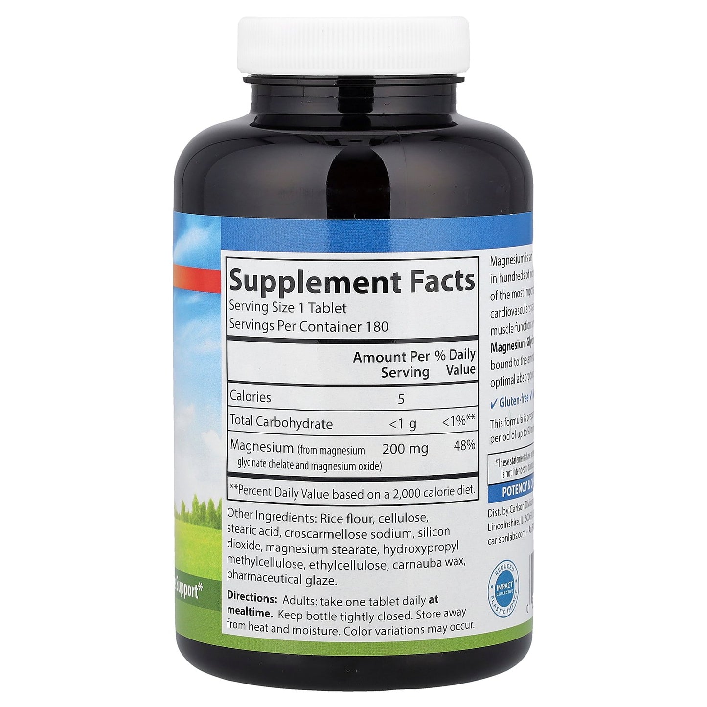 Carlson, Chelated Magnesium Glycinate, 200 mg, 180 Tablets