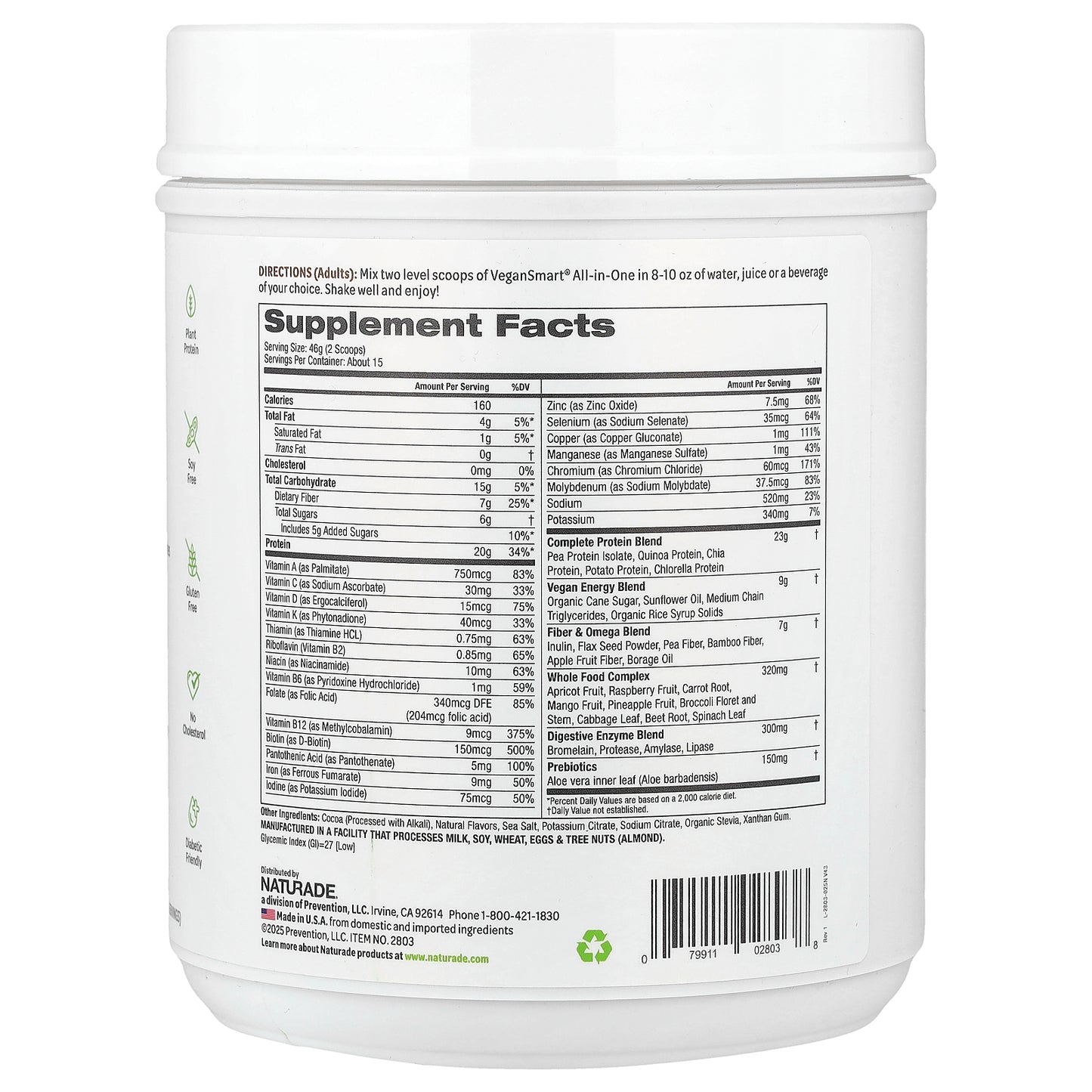 VeganSmart, All-In-One Nutritional Shake, Chocolate, 1.5 lb (690 g)