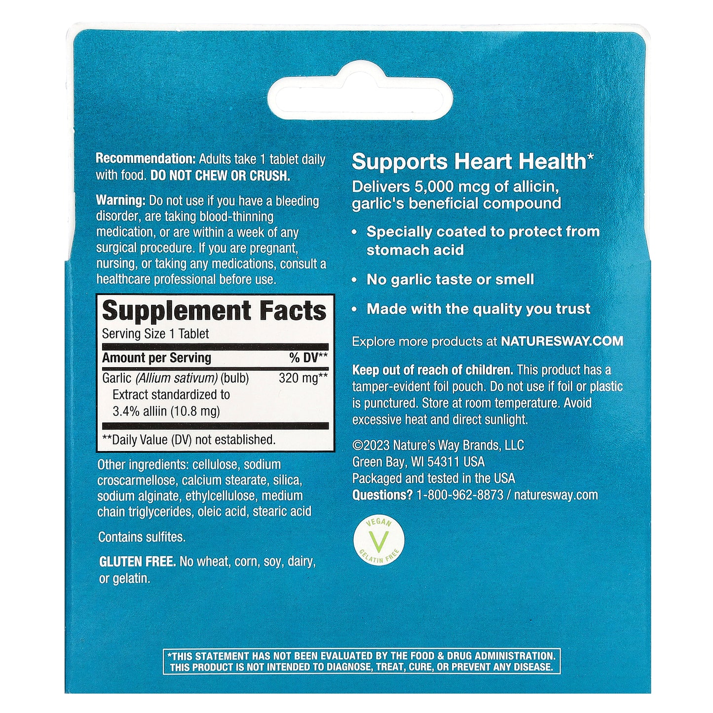 Nature's Way, Garlinase® 5000, Garlic Extract, 320 mg, 100 Vegan Enteric-Coated Tablets