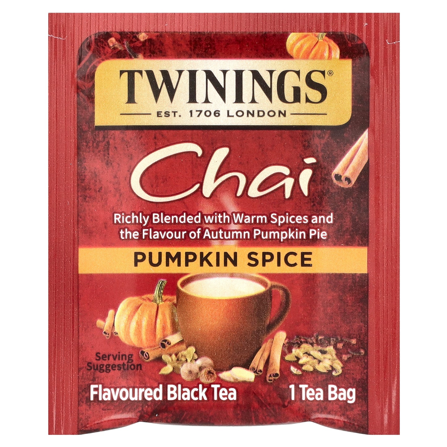 Twinings, Flavored Black Tea, Chai, Pumpkin Spice, 20 Tea Bags, 1.41 oz (40 g)