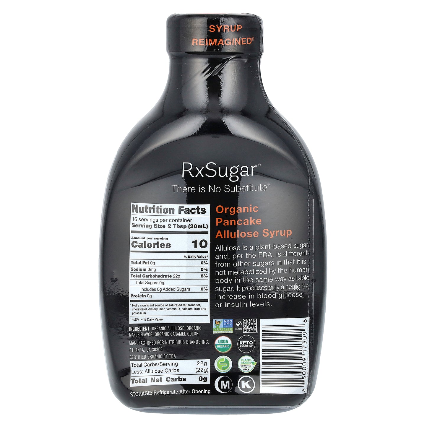 RxSugar, Organic Pancake Allulose Syrup, 16 fl oz (473 ml)