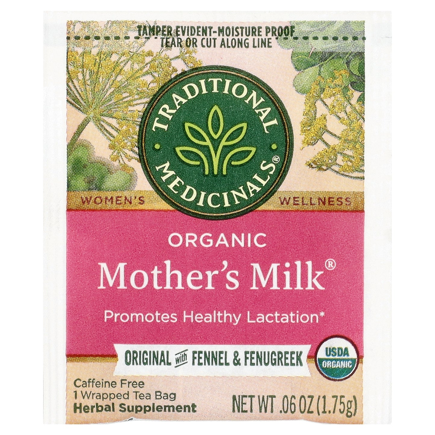 Traditional Medicinals, Organic Mother's Milk®, Original with Fennel & Fenugreek, Caffeine Free, 32 Wrapped Tea Bags, 1.98 oz (56 g)
