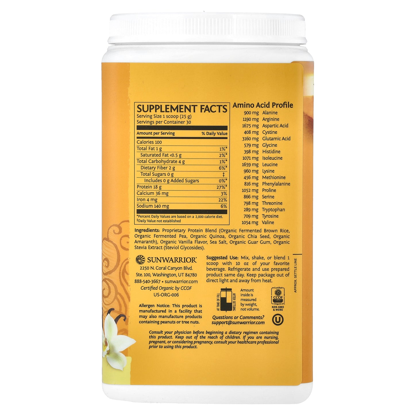 Sunwarrior, Classic Plus Protein, Vanilla, 1.65 lb (750 g)