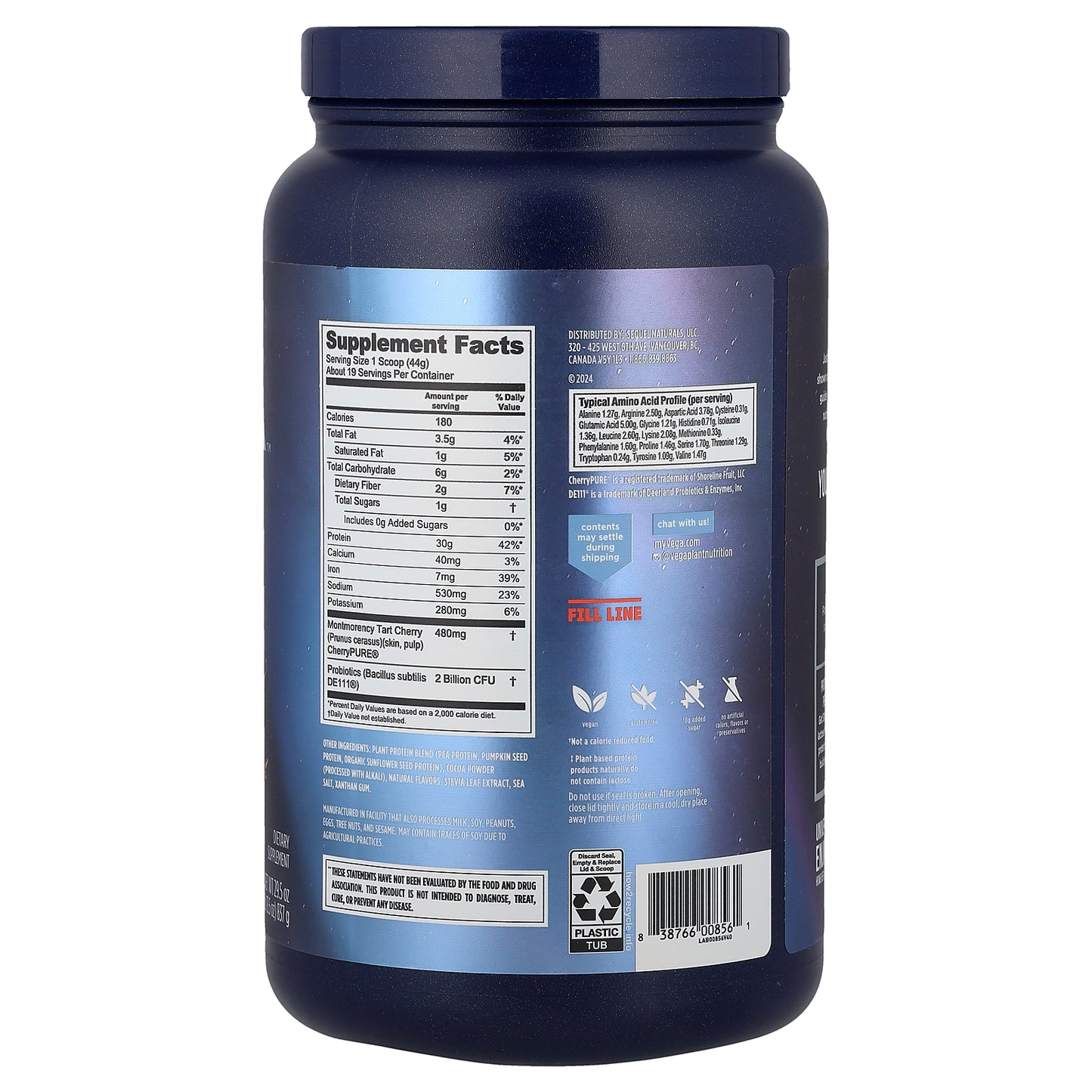 Vega, Plant-Based Protein, Performance Protein + Recovery, Creamy Chocolate, 1 lb 13.5 oz (837 g)