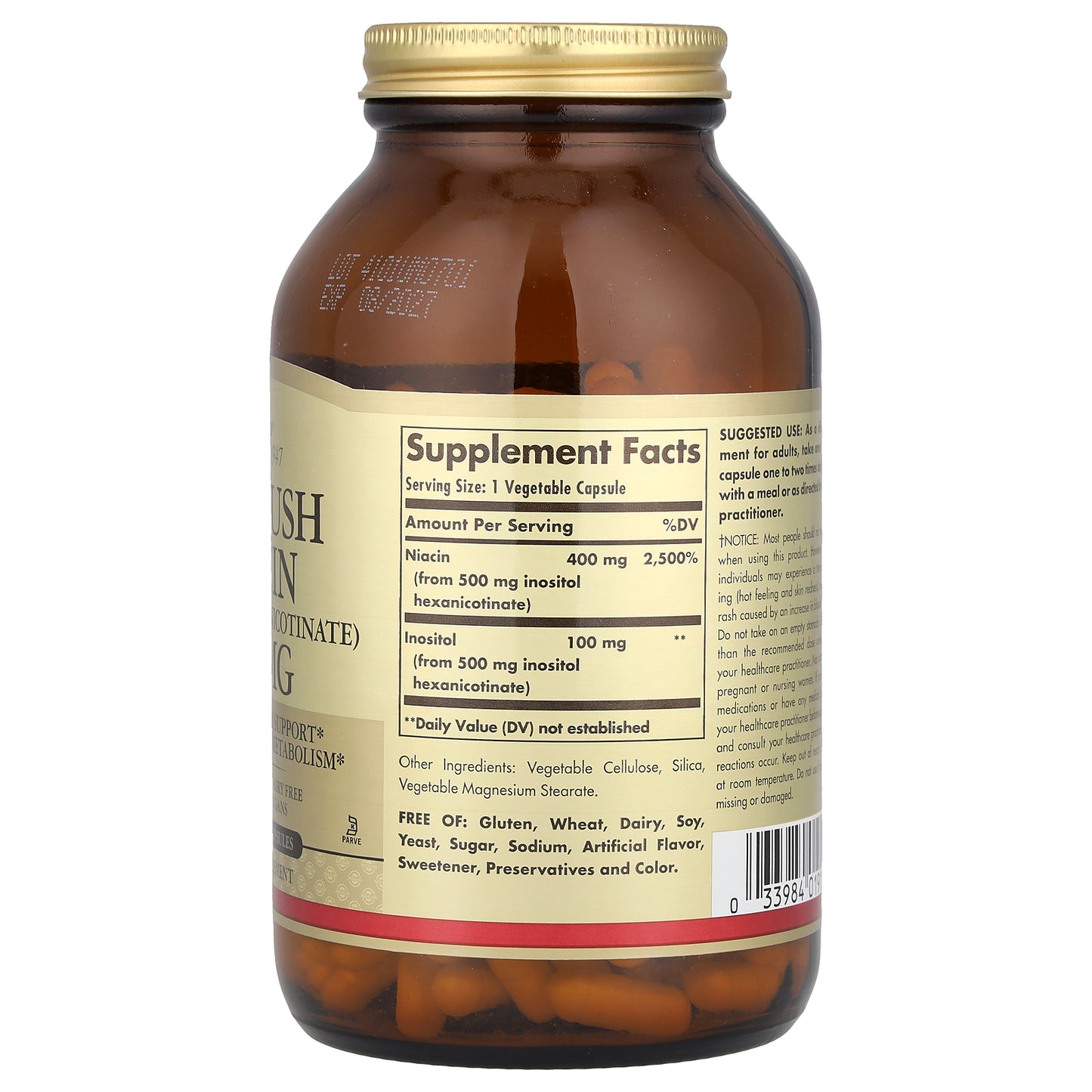 Solgar, No-Flush Niacin, (Inositol Hexanicotinate), 500 mg, 250 Vegetable Capsules