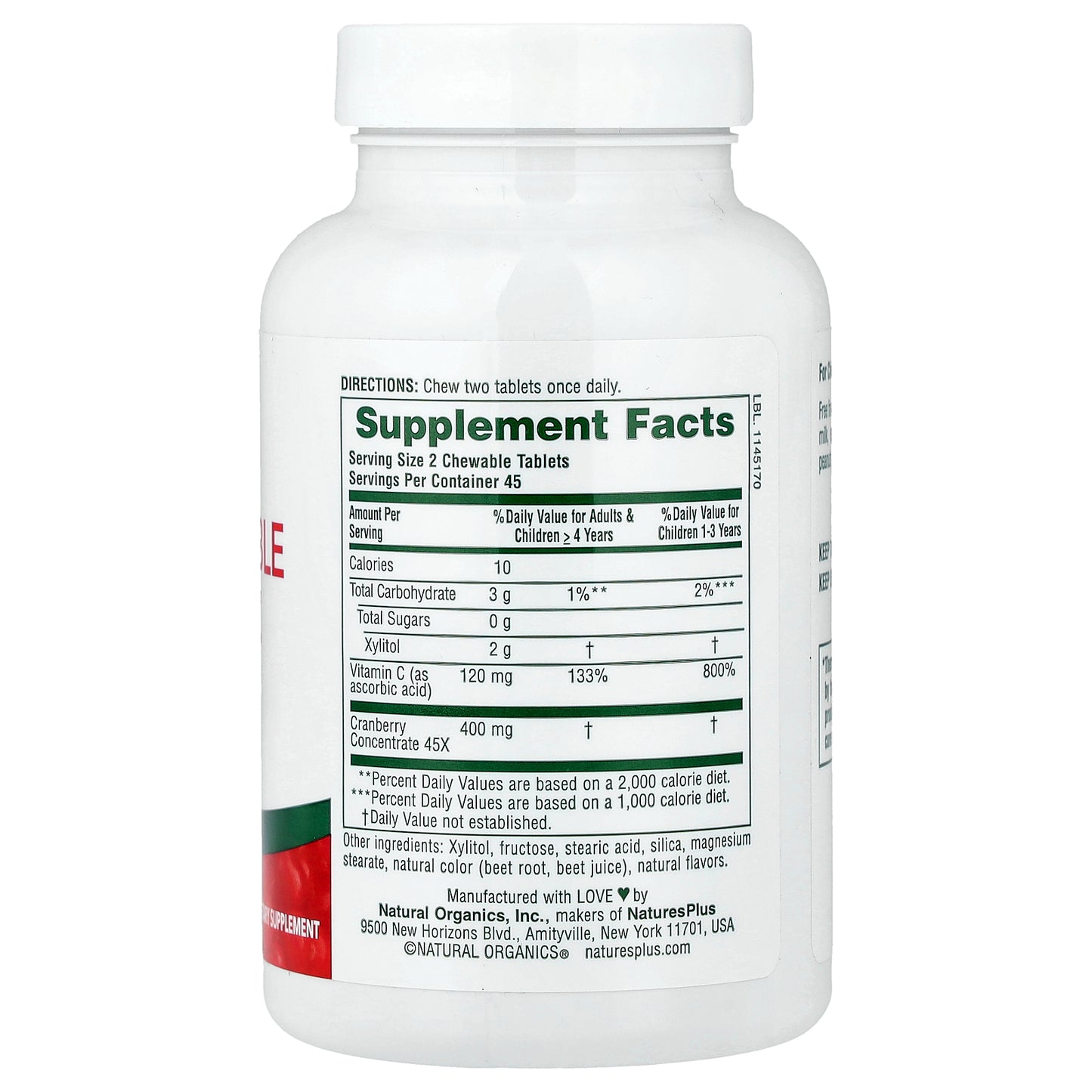 NaturesPlus, Ultra Chewable Cranberry®, 90 Heart-Shaped Chewable Tablets