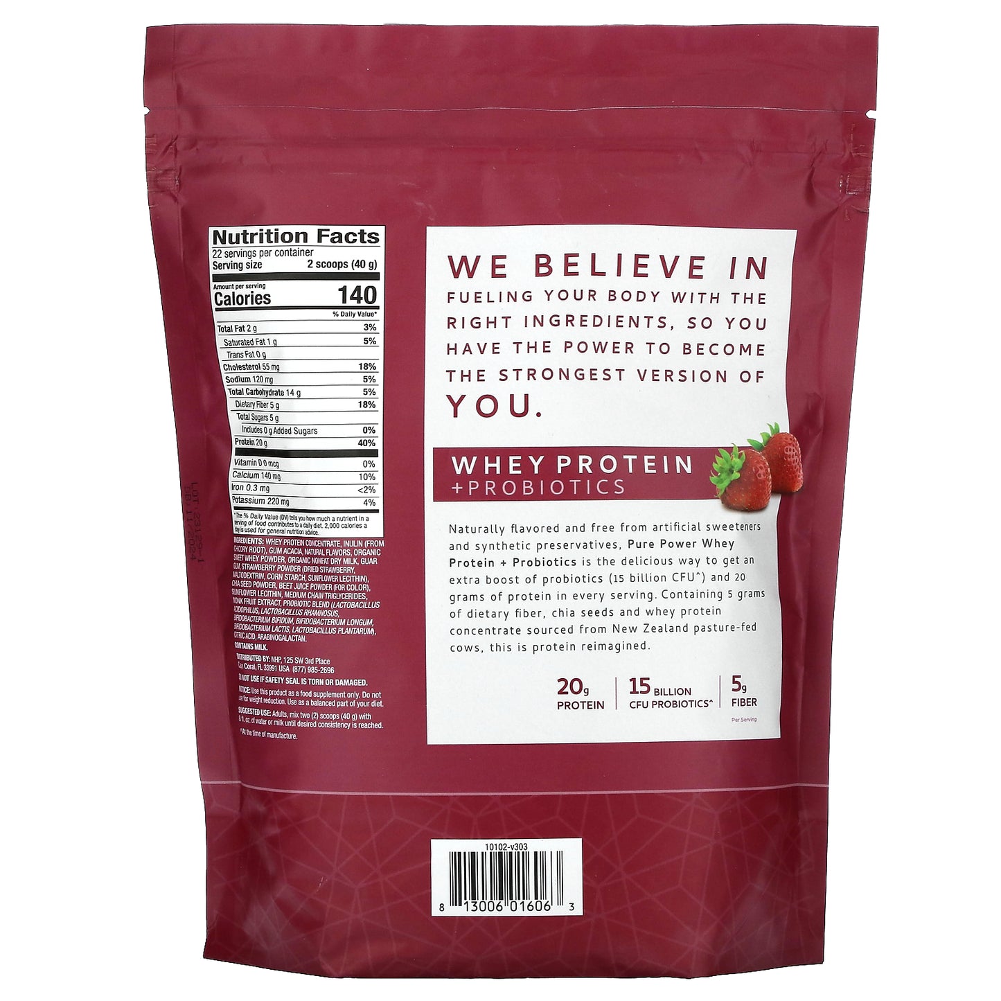 Dr. Mercola, Pure Power, Whey Protein + Probiotics, Strawberry, 1 lb 15 oz (880 g)