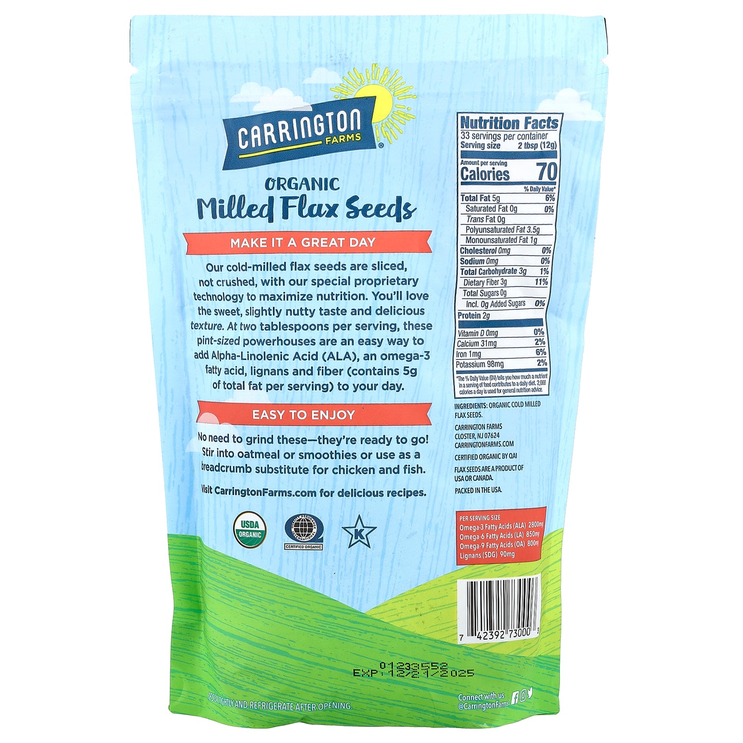 Carrington Farms, Organic Milled Flax Seeds, 14 oz (397 g)