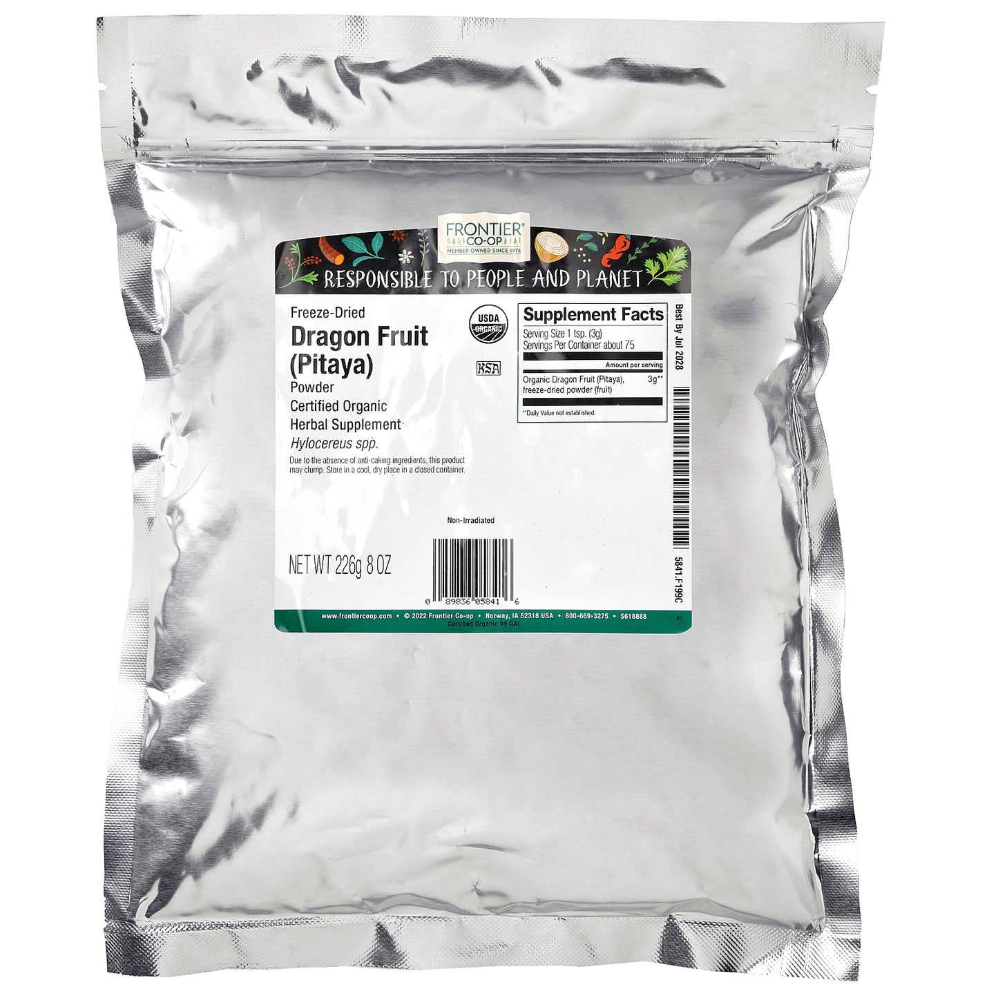 Frontier Co-op, Organic Freeze-Dried Dragon Fruit (Pitaya) Powder, 8 oz (226 g)