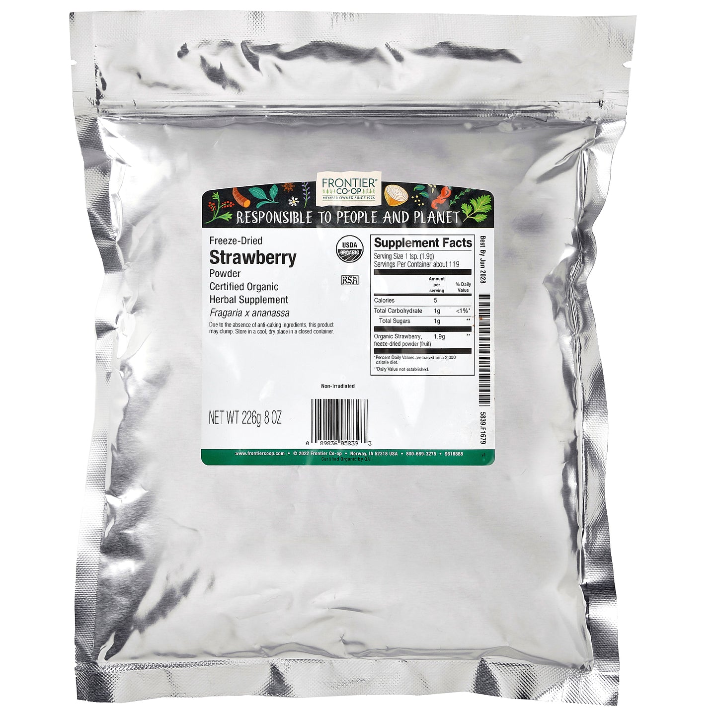Frontier Co-op, Organic Freeze-Dried Strawberry Powder, 8 oz (226 g)