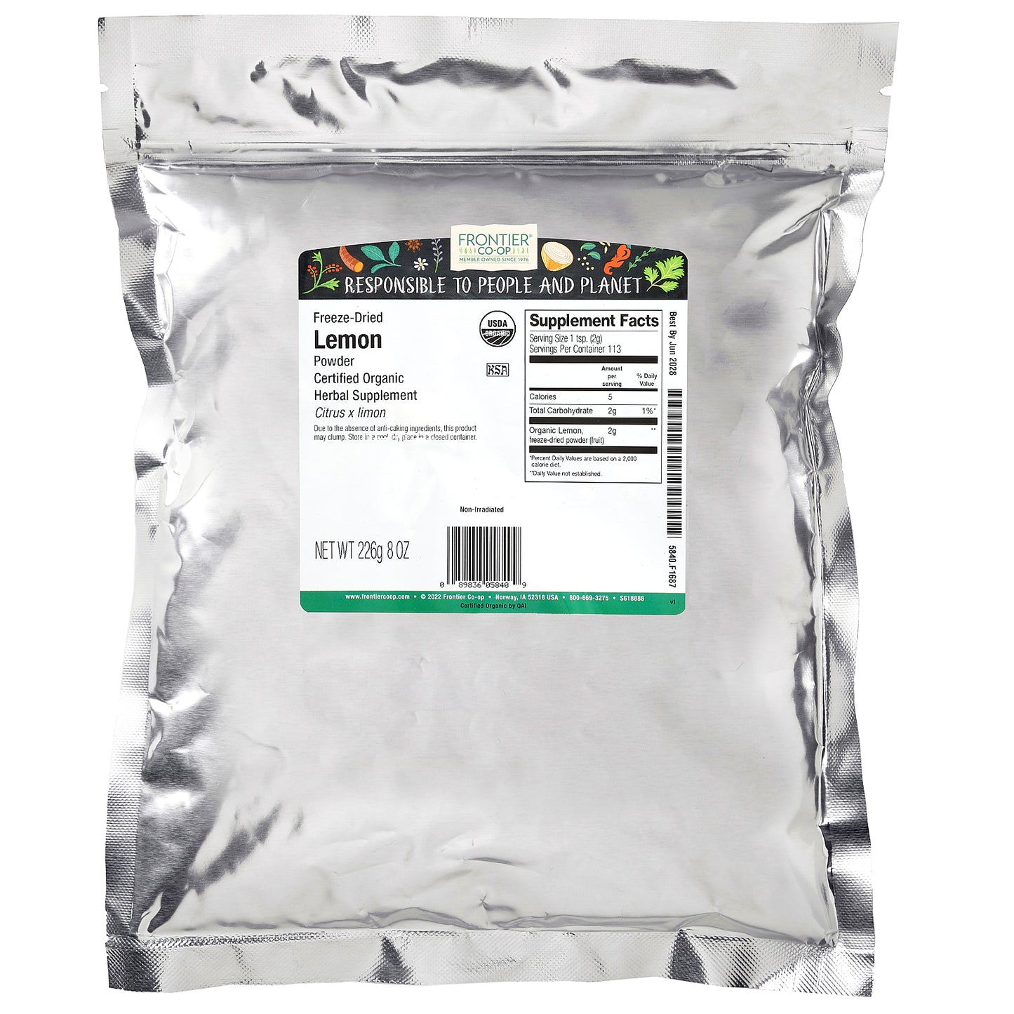 Frontier Co-op, Organic Freeze-Dried Lemon Powder, 8 oz (226 g)