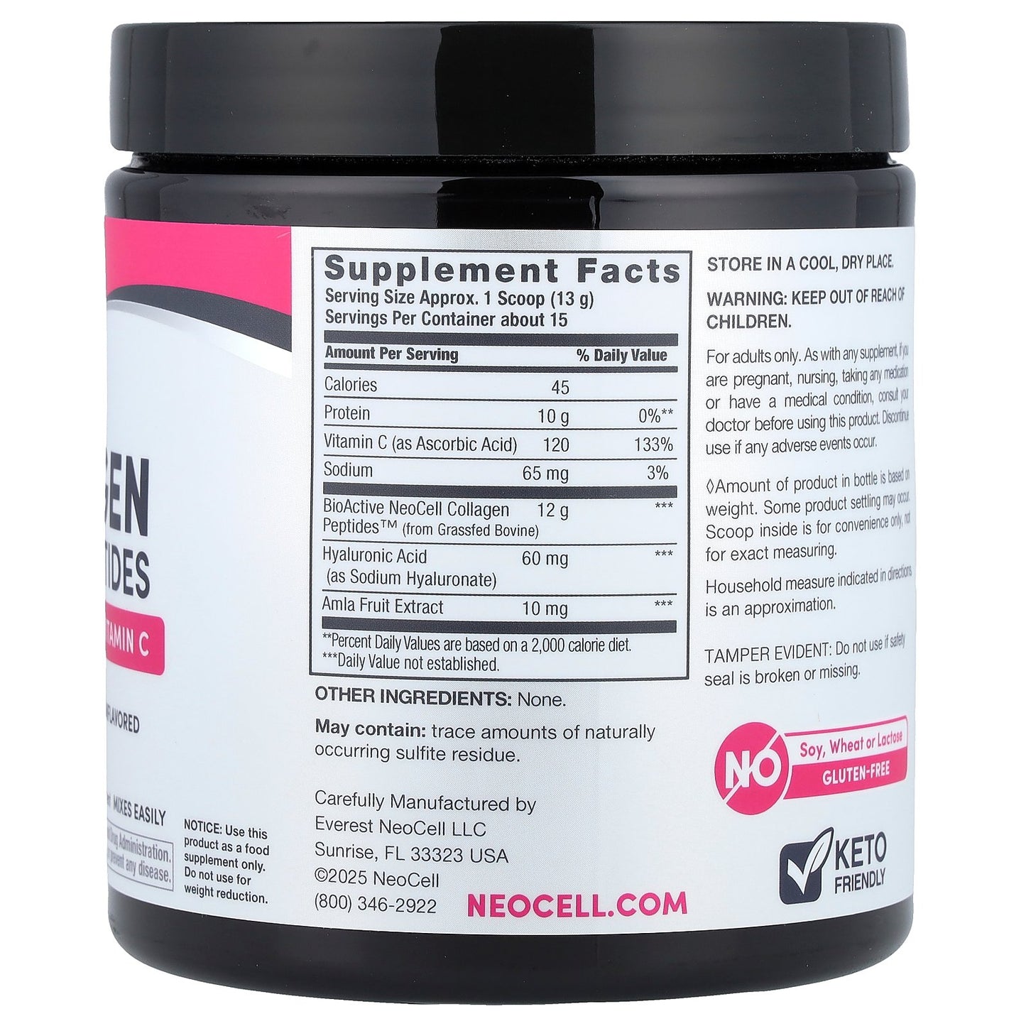 NeoCell, Advanced Collagen Peptides + Hyaluronic Acid & Vitamin C, Unflavored, 6.9 oz (195 g)