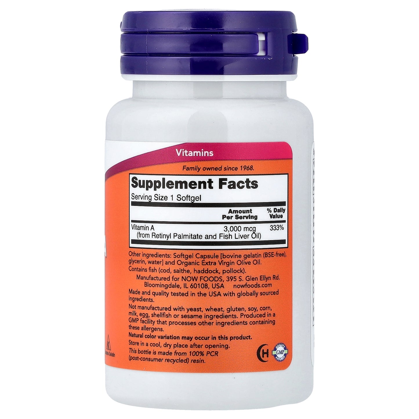 NOW Foods, Vitamin A, 3,000 mcg (10,000 IU), 100 Softgels