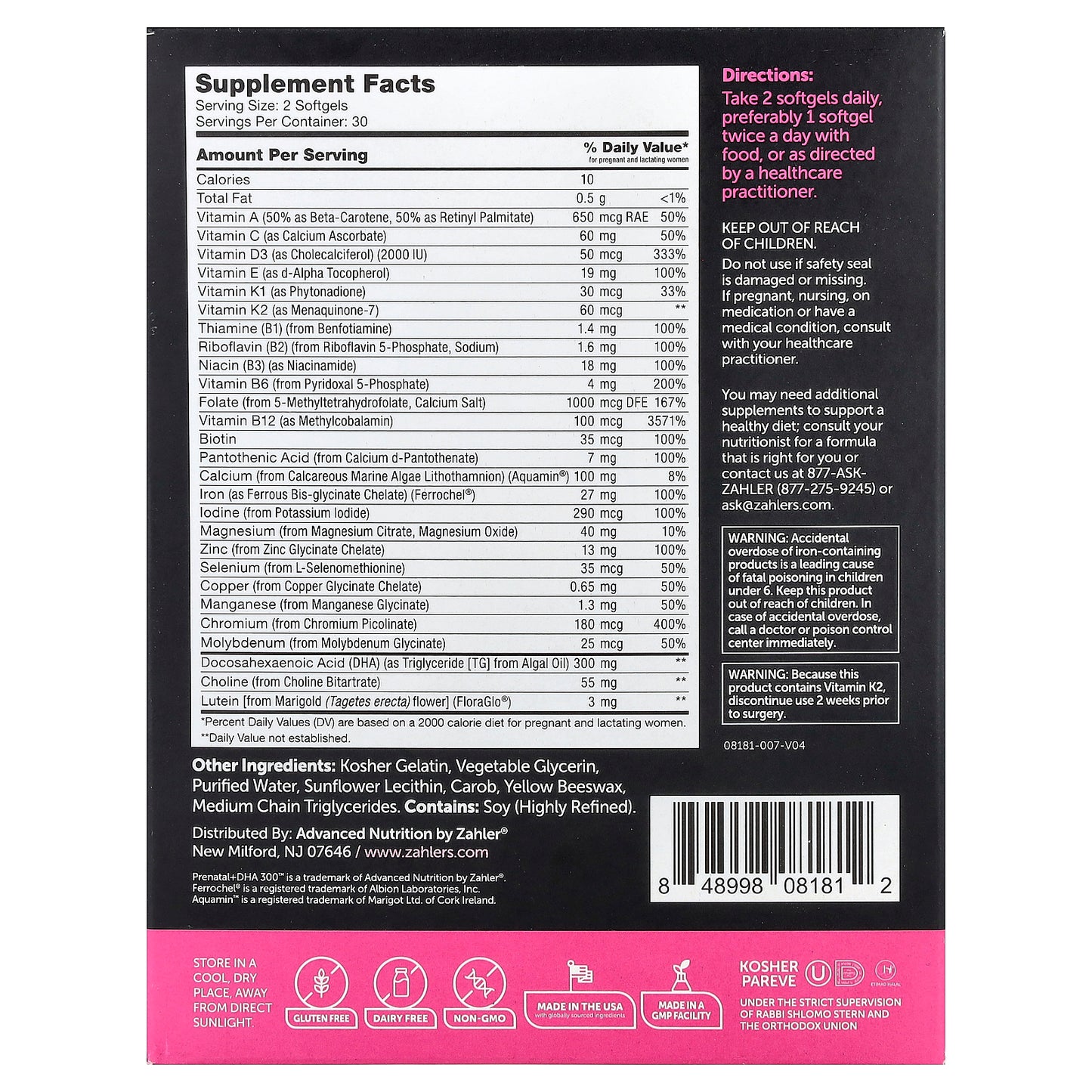 Zahler, Prenatal + DHA 300™, 60 Softgels