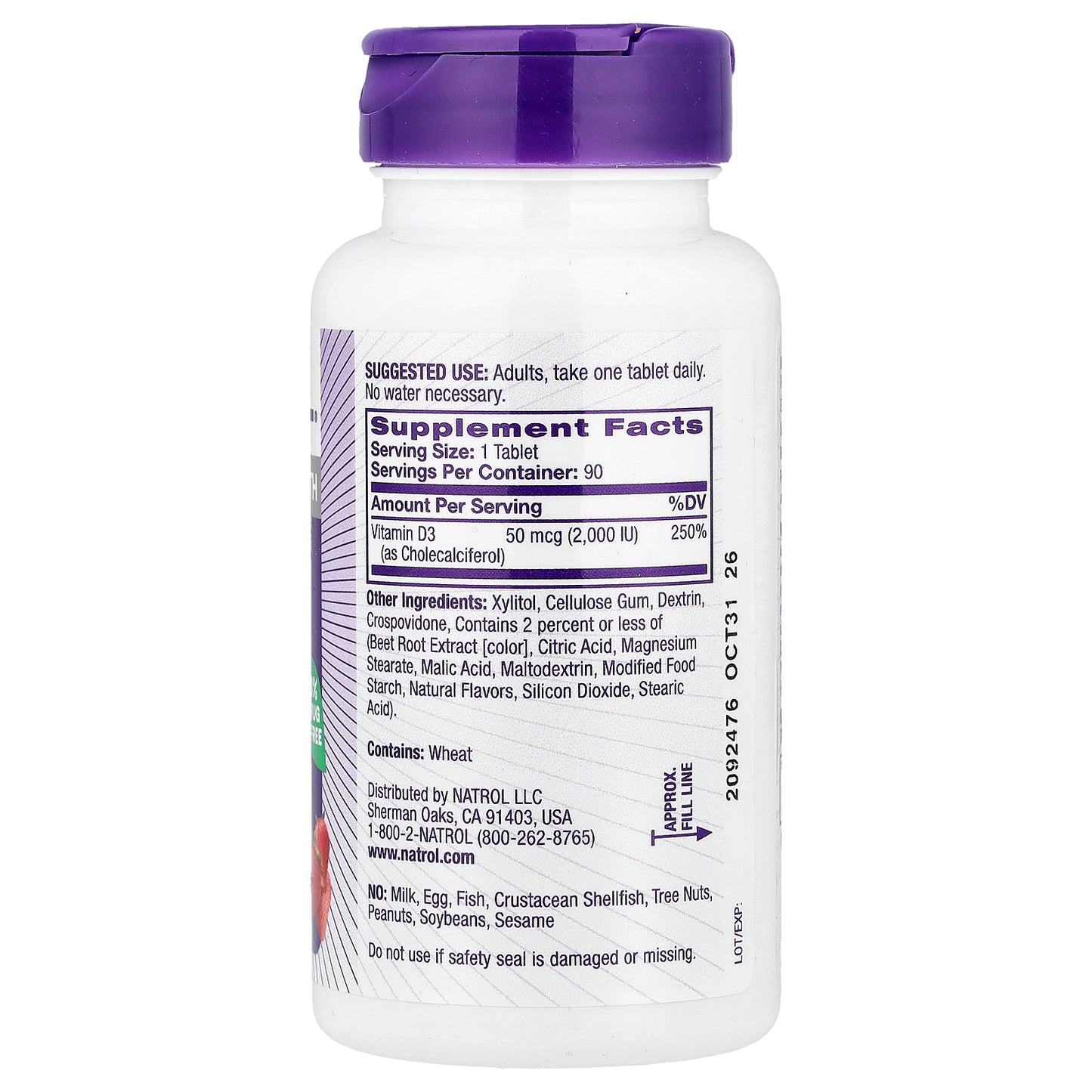 Natrol, Vitamin D3, Strawberry, 2,000 IU, 90 Tablets