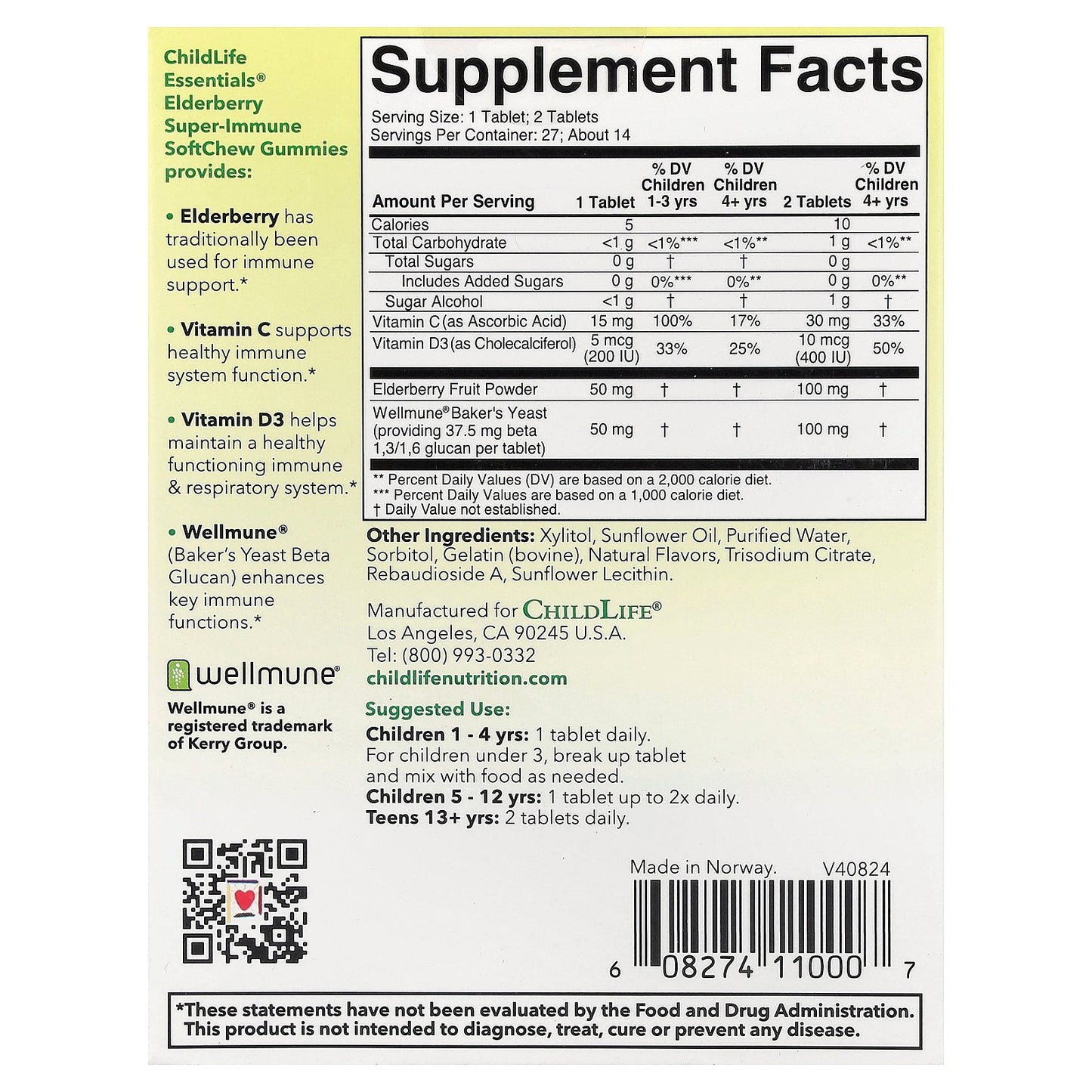 ChildLife Essentials, Kids, Elderberry Super-Immune SoftChew Gummies, Natural Berry, 27 Tablets