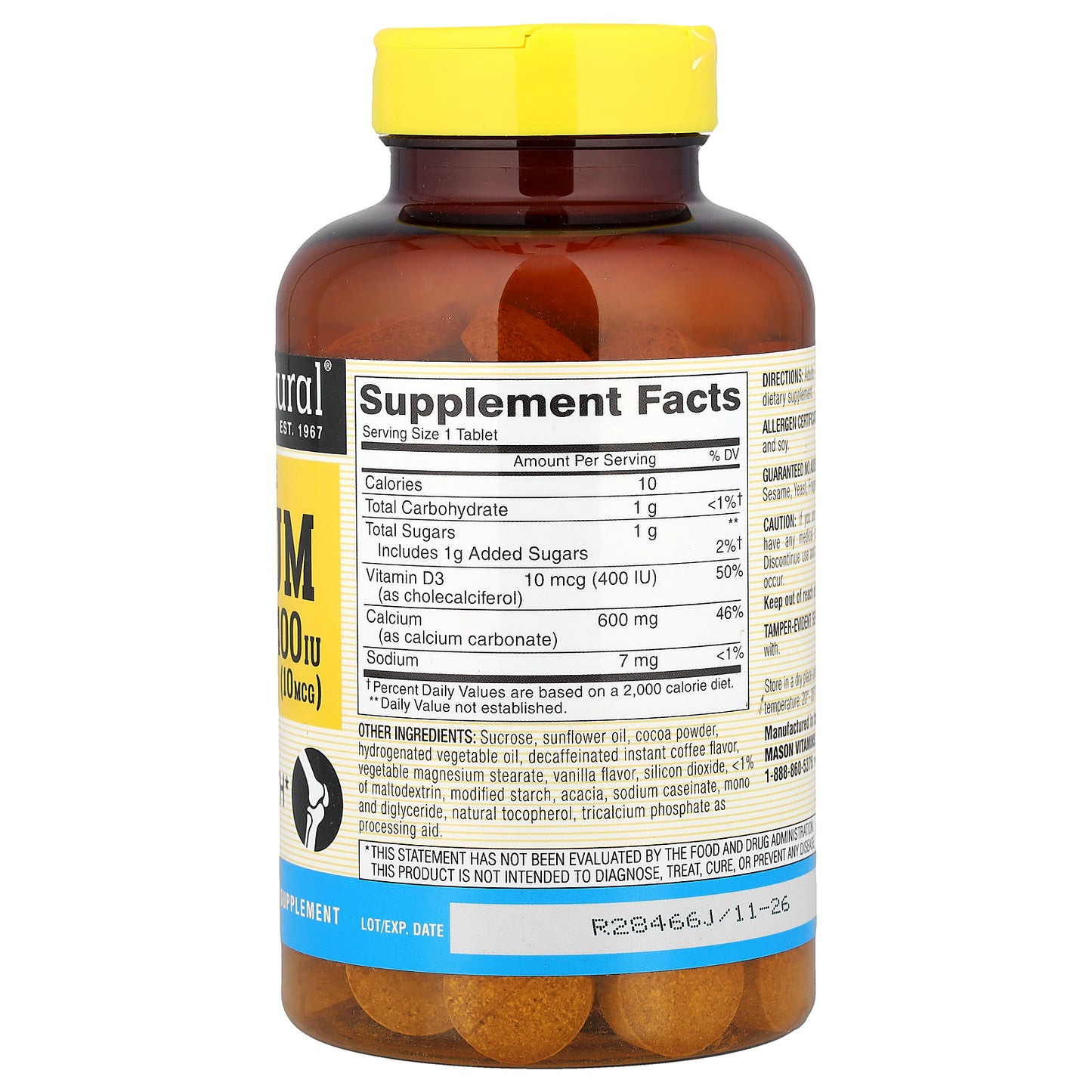 Mason Natural, Chewable Calcium + D3, Coffee Mocha Vanilla , 100 Chewables