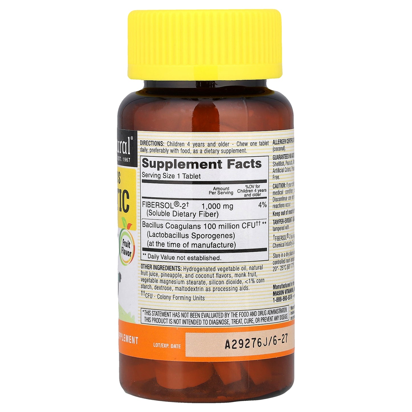 Mason Natural, Healthy Kids Probiotic with Fiber, Fruit, 60 Chewables