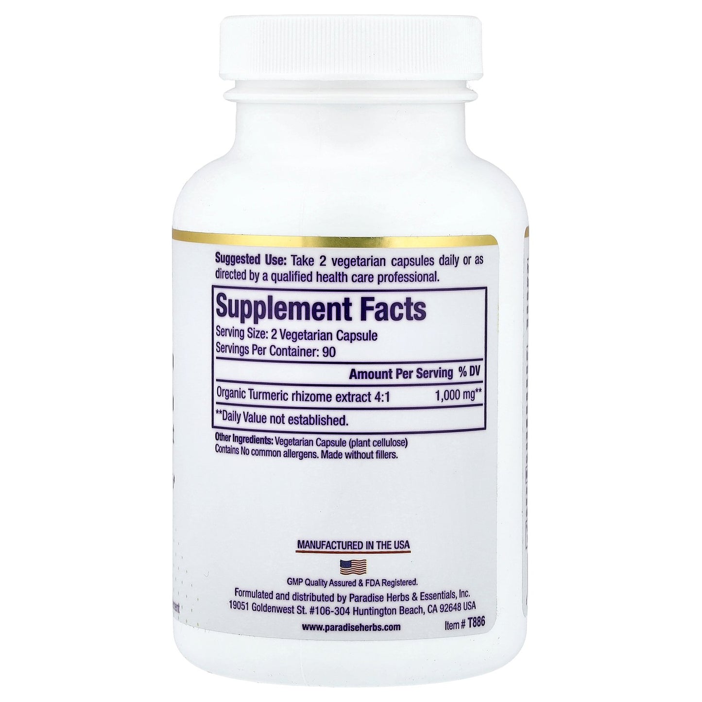 Paradise Herbs, Turmeric, 180 Vegetarian Capsules (500 mg per Capsule)