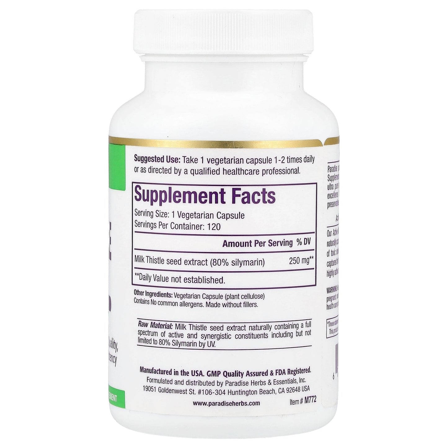 Paradise Herbs, Milk Thistle Extract, 120 Vegetarian Capsules (250 mg per Capsule)