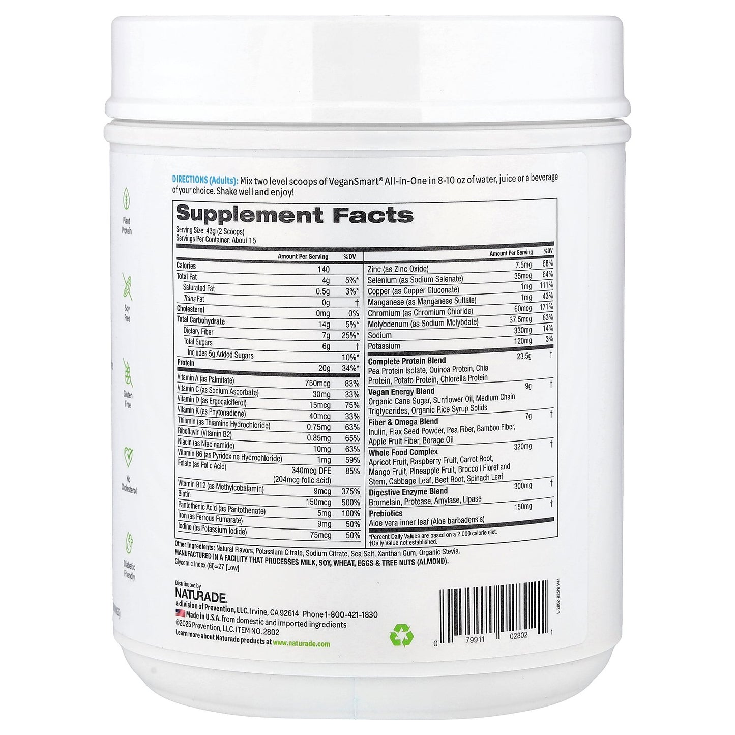 VeganSmart, All-In-One Nutritional Shake, Vanilla, 1.4 lb (645 g)