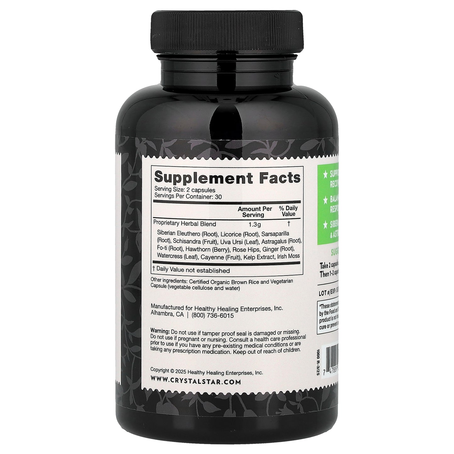 Crystal Star, Adrenal Support, 60 Vegetarian Capsules