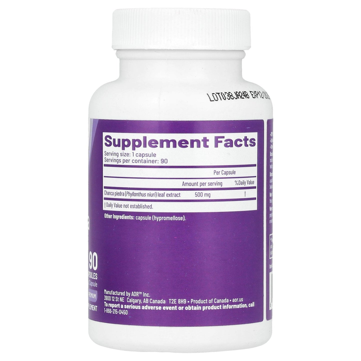 Advanced Orthomolecular Research AOR, Chanca Piedra, 500 mg , 90 Capsules