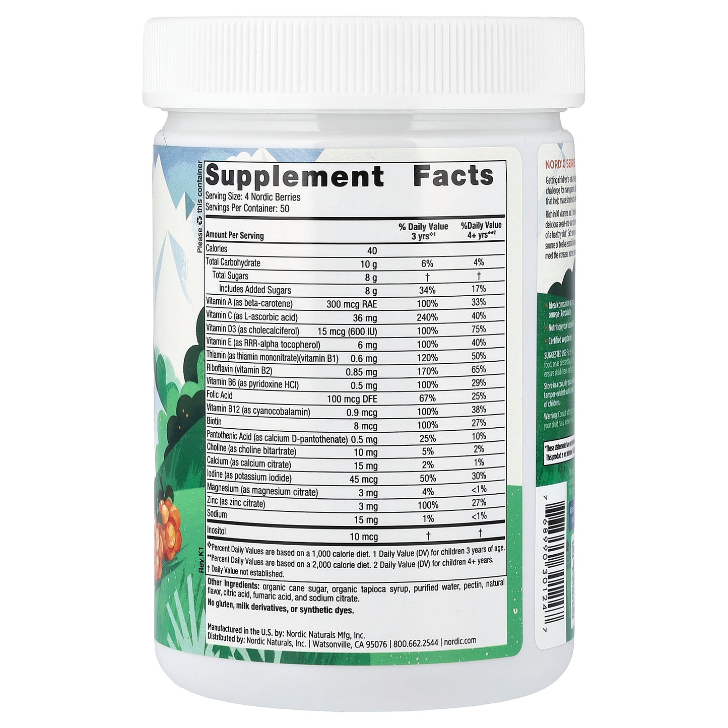 Nordic Naturals, Nordic Berries, Multivitamin Gummies, Ages 3+, Orange Lemon, 200 Gummy Berries