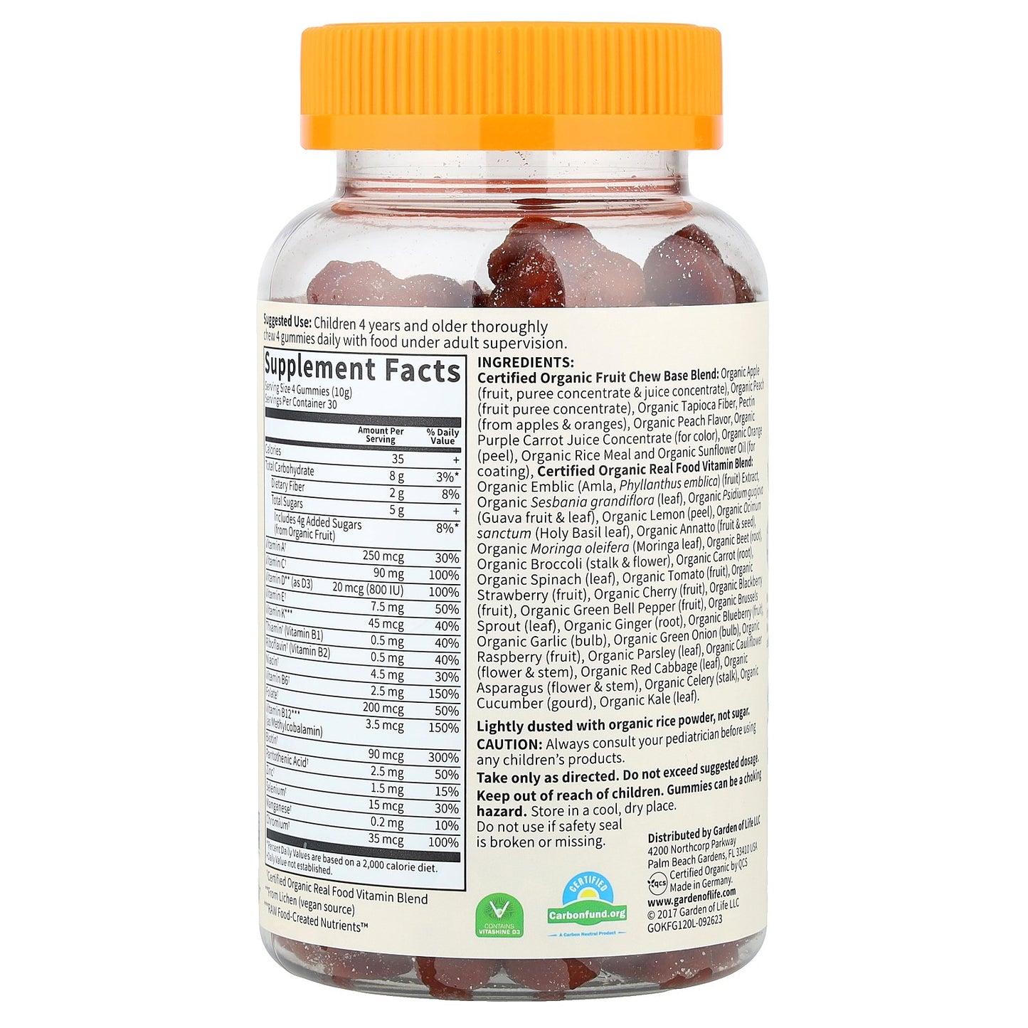 Garden of Life, Organics, Kids Multi Gummies, Organic Fruit + Vitamins, Fruit, 120 Vegan Gummy Bears